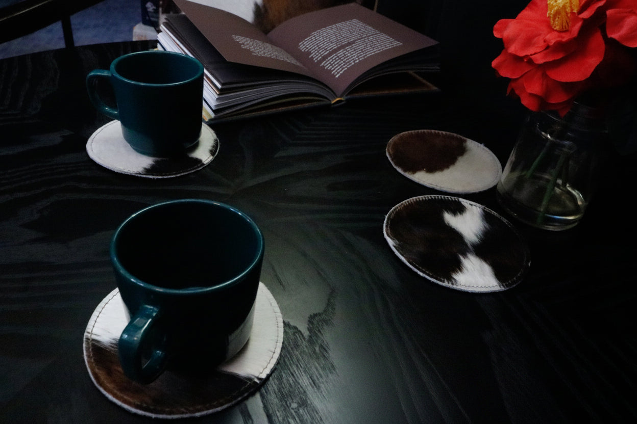 Set of 4 Black and White Cowhide Costars
