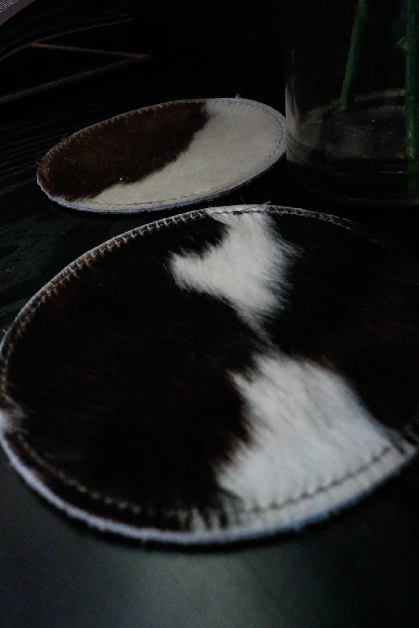 Set of 4 Black and White Cowhide Costars