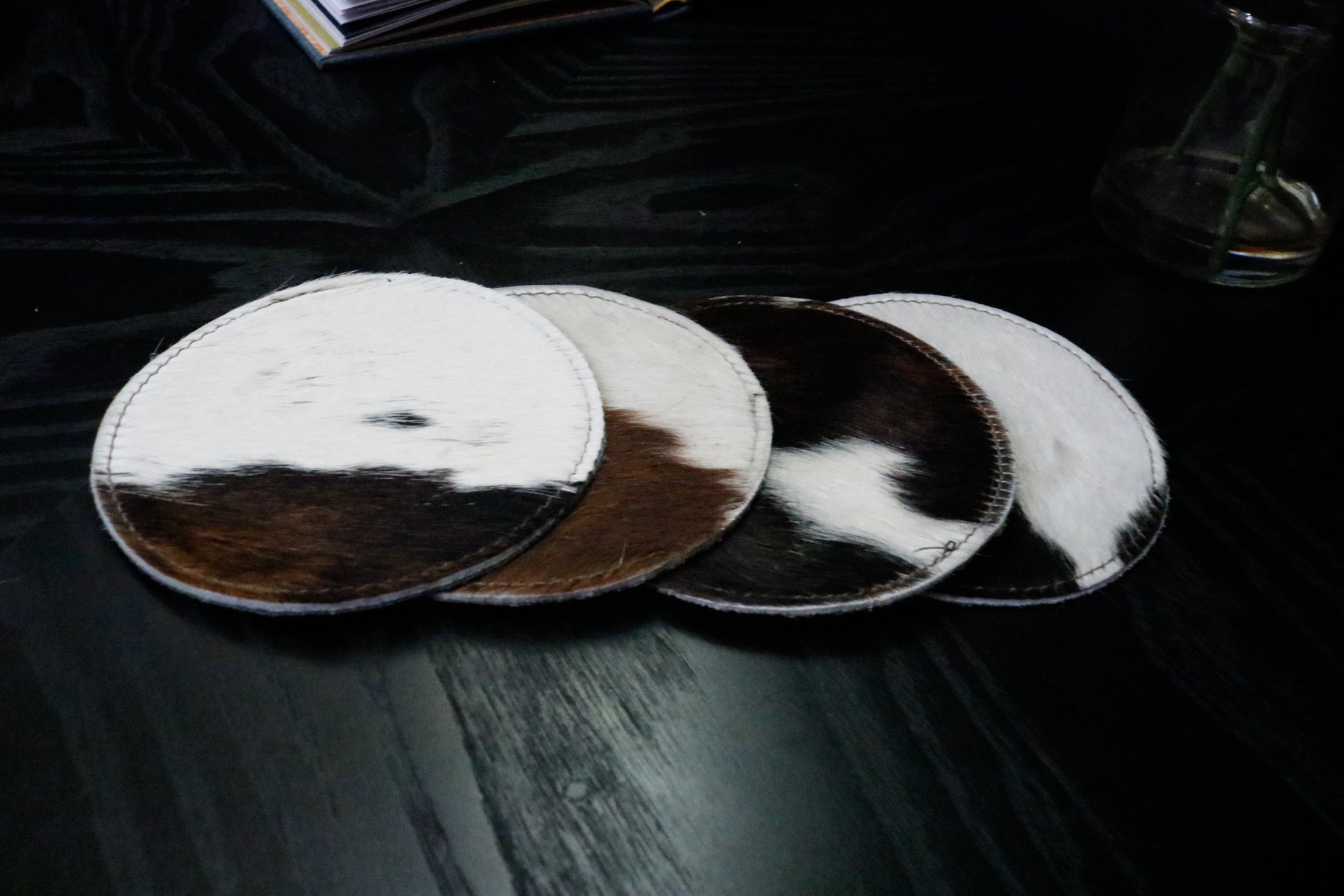 Set of 4 Black and White Cowhide Costars