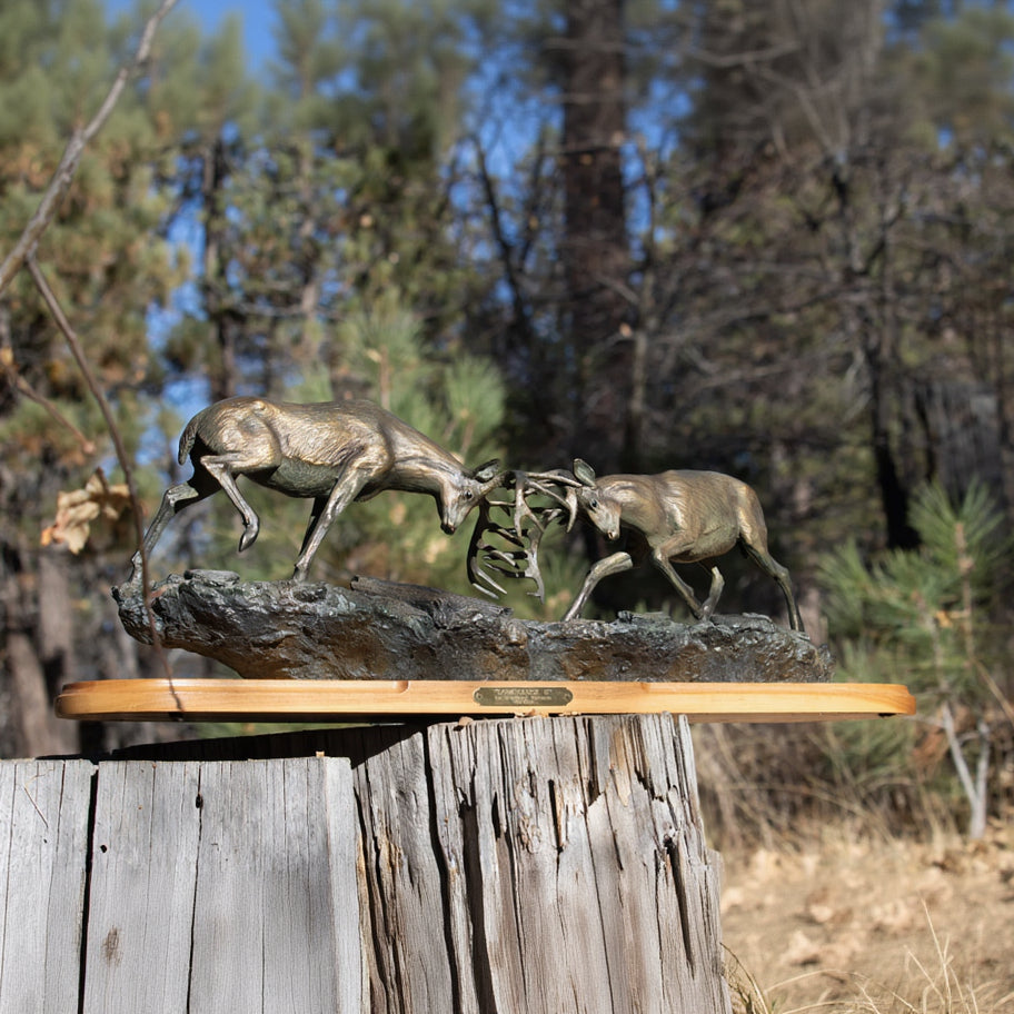 “Dominance II” Bradford Williams Limited Edition Bronze Sculpture of Two Fighting Whitetail Bucks 85/1950