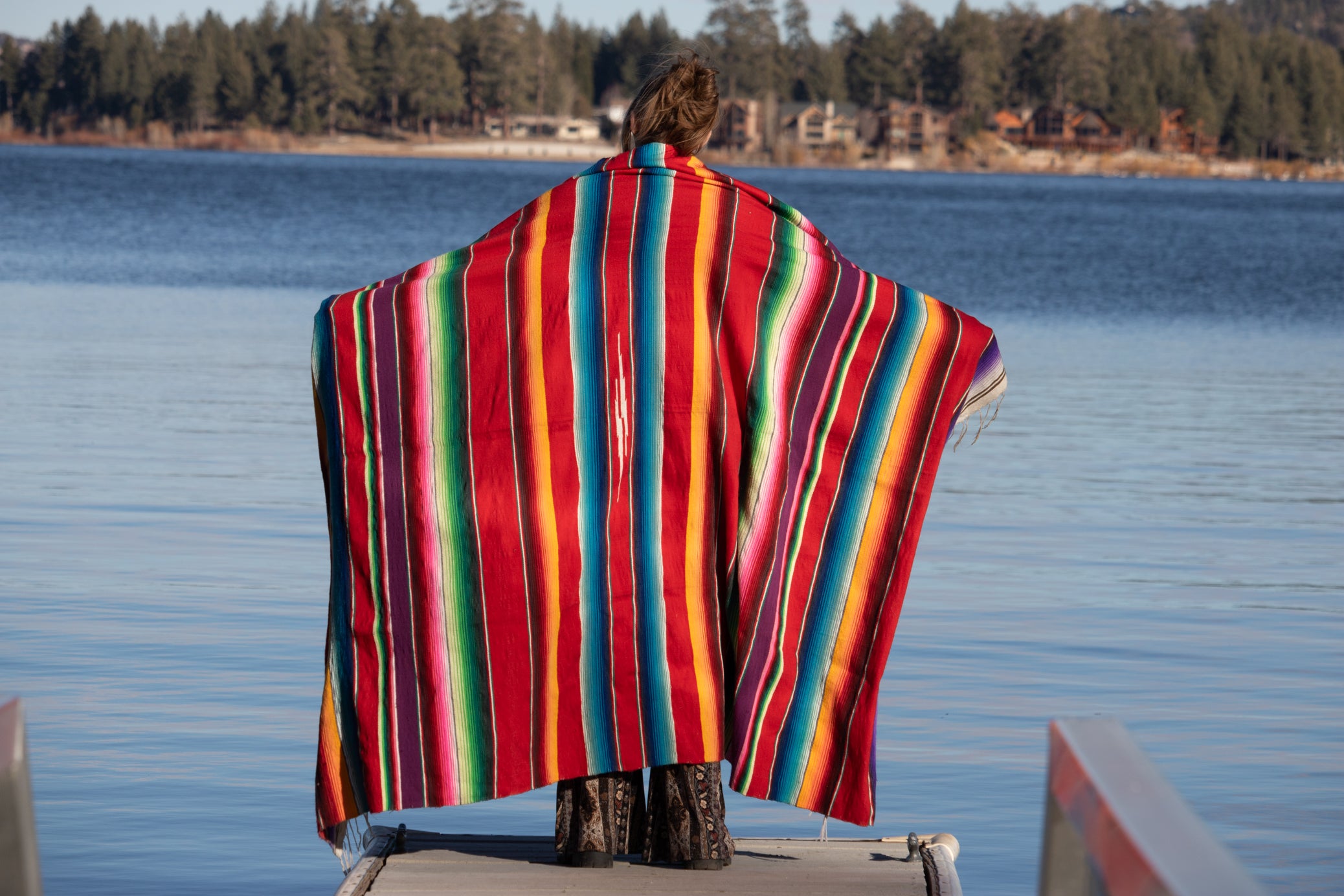 Vintage Southwestern Striped Queen Sized Throw Blanket With Fringe 80" x 60"