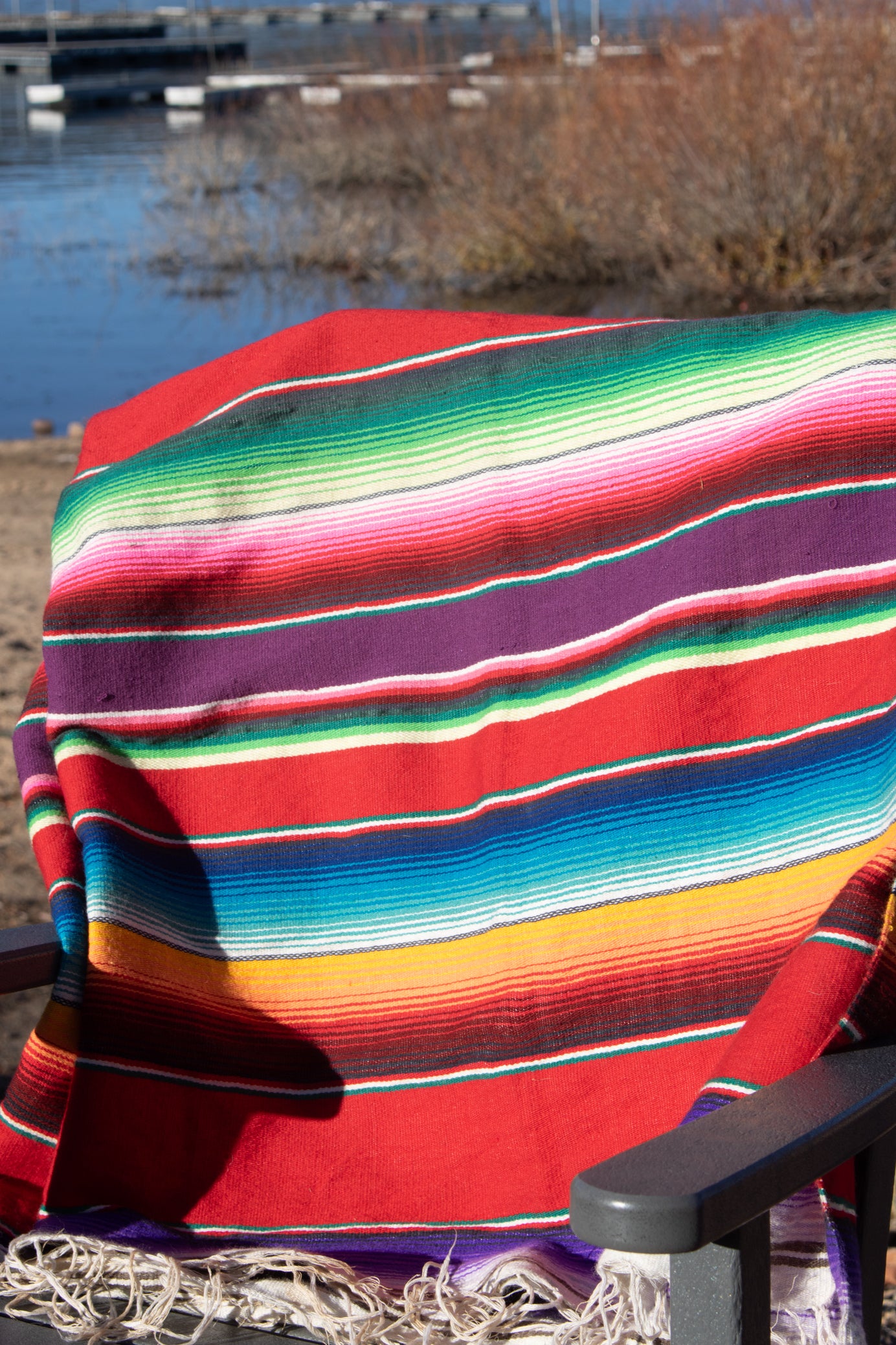 Vintage Southwestern Striped Queen Sized Throw Blanket With Fringe 80" x 60"