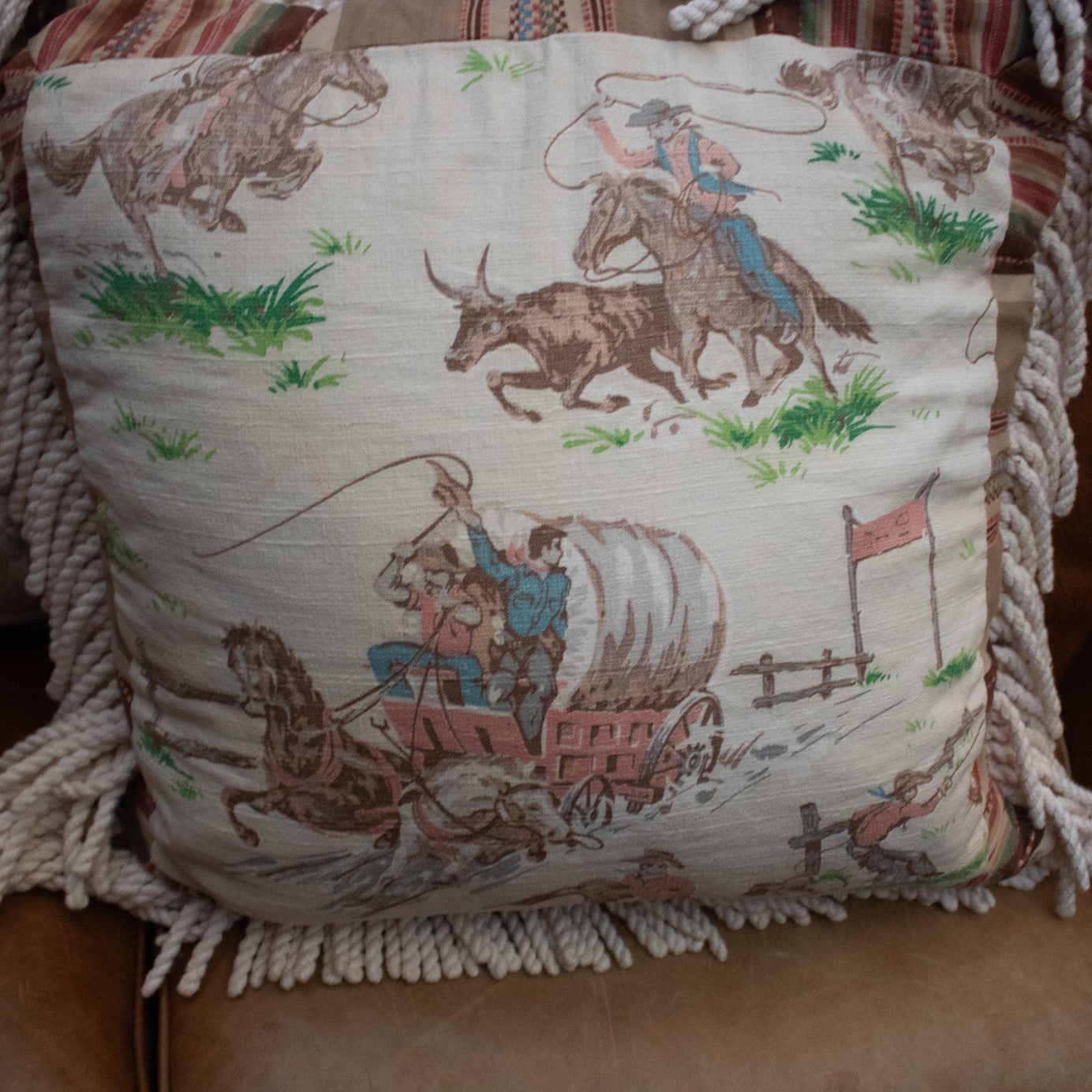 Covered Wagon Cowboy Pillow Rodeo Decorative Throw Pillow