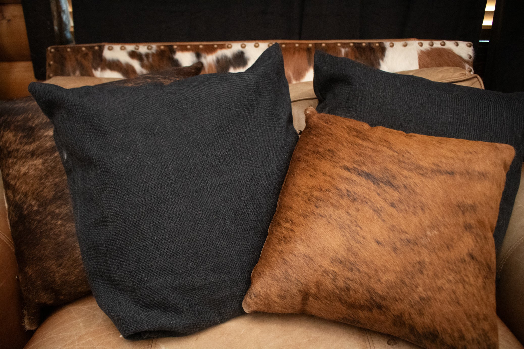 Black Rustic Linen Throw Pillow Covers 20"x20" Decorative Square Pillow Covers