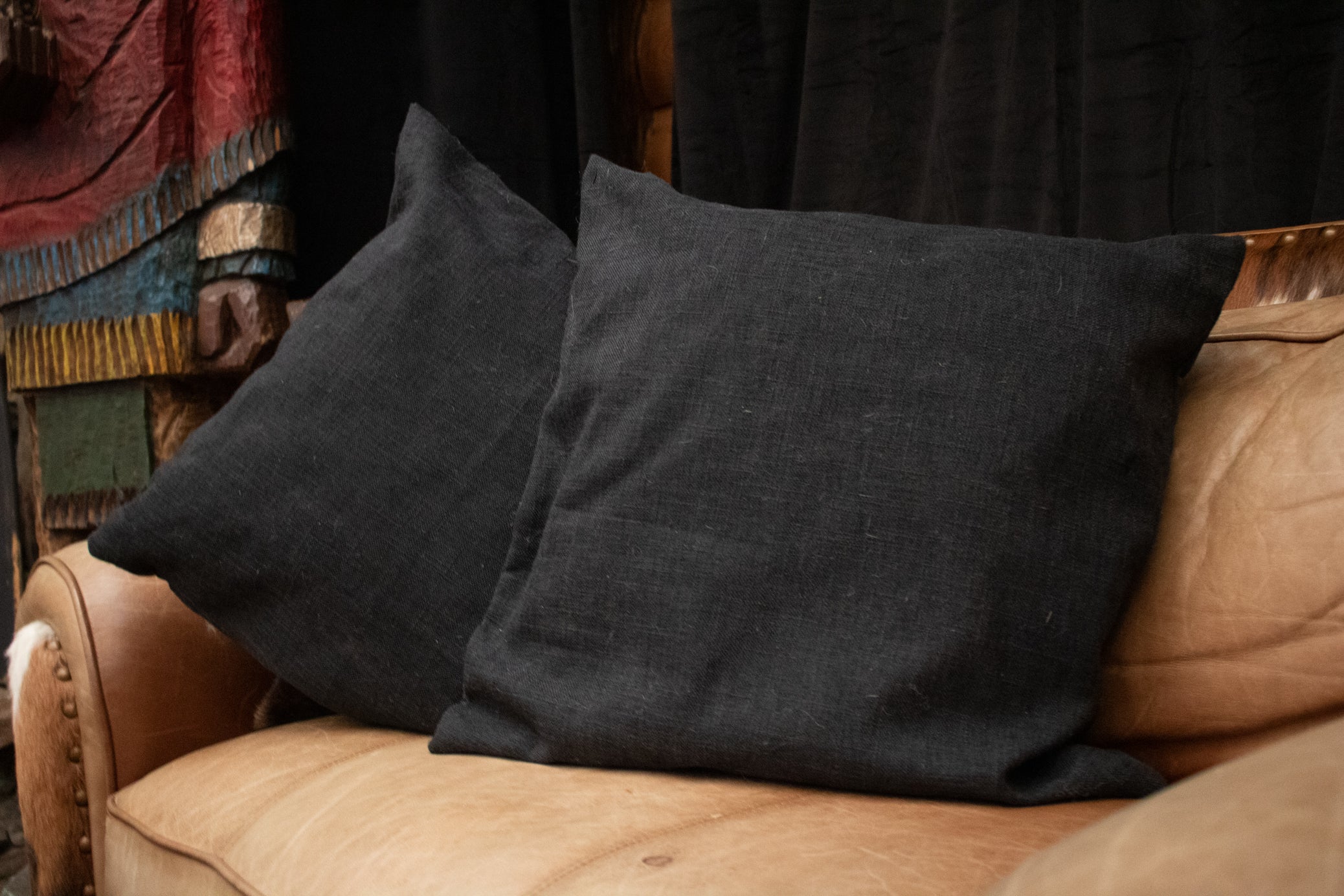 Black Rustic Linen Throw Pillow Covers 20"x20" Decorative Square Pillow Covers