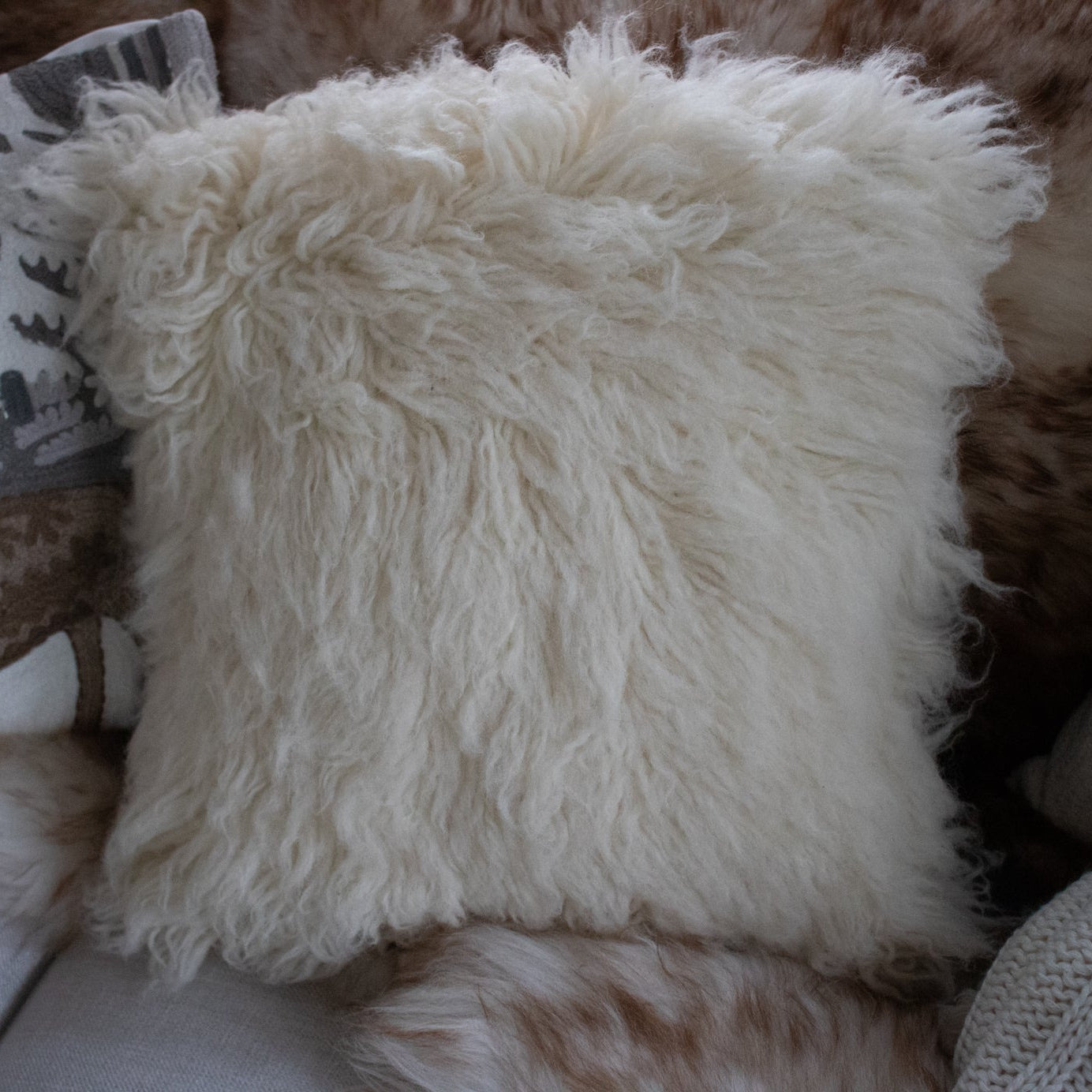 Super Fluffy Fur Texture 16" x 16" White Cotton Plush Pillow with a Removeable Case