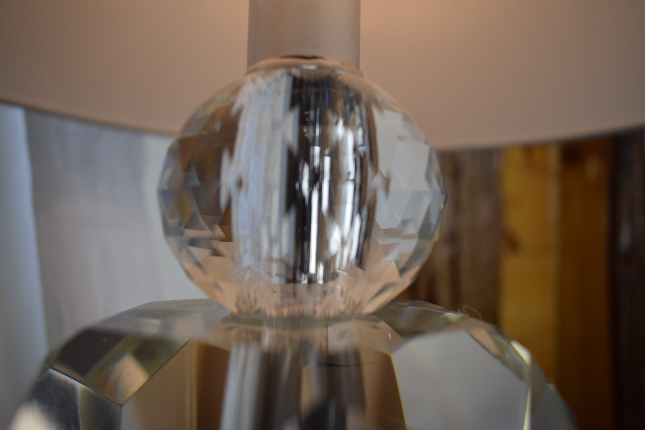 Genuine Crystal Ball Lamp with White Fabric Shade