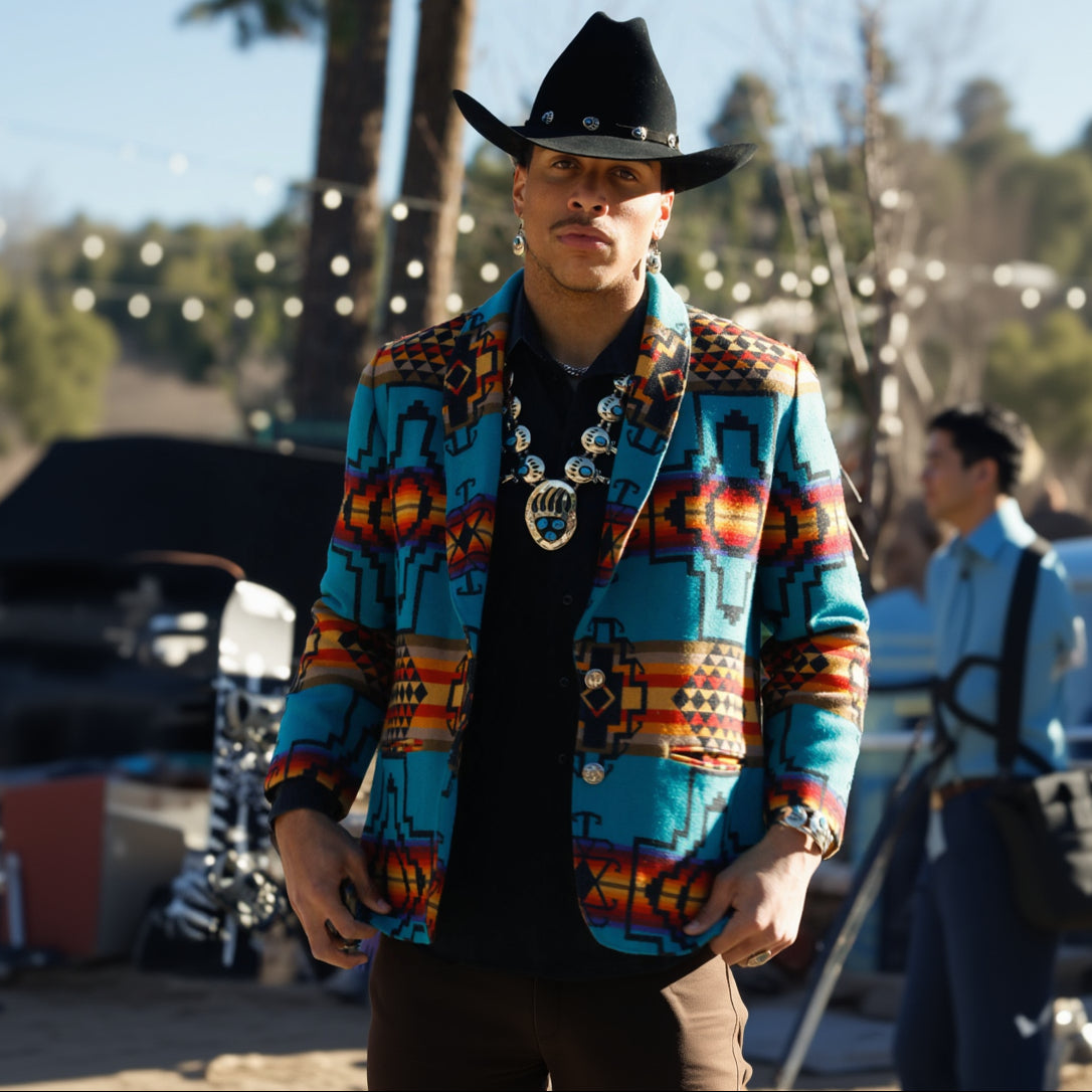 Pendleton Knockabouts Aztec Wool Jacket Medium Made in USA Turquoise Western Coat