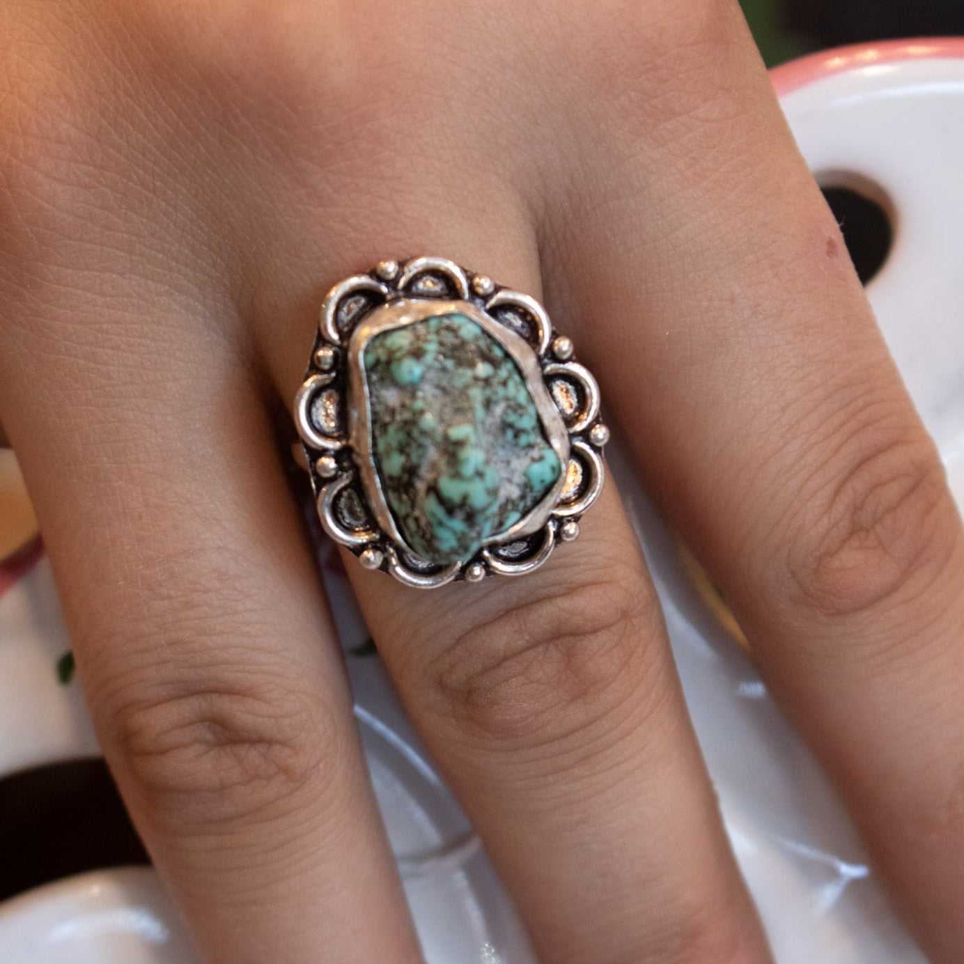 Faux Turquoise Gemstone Ring Size 8.5