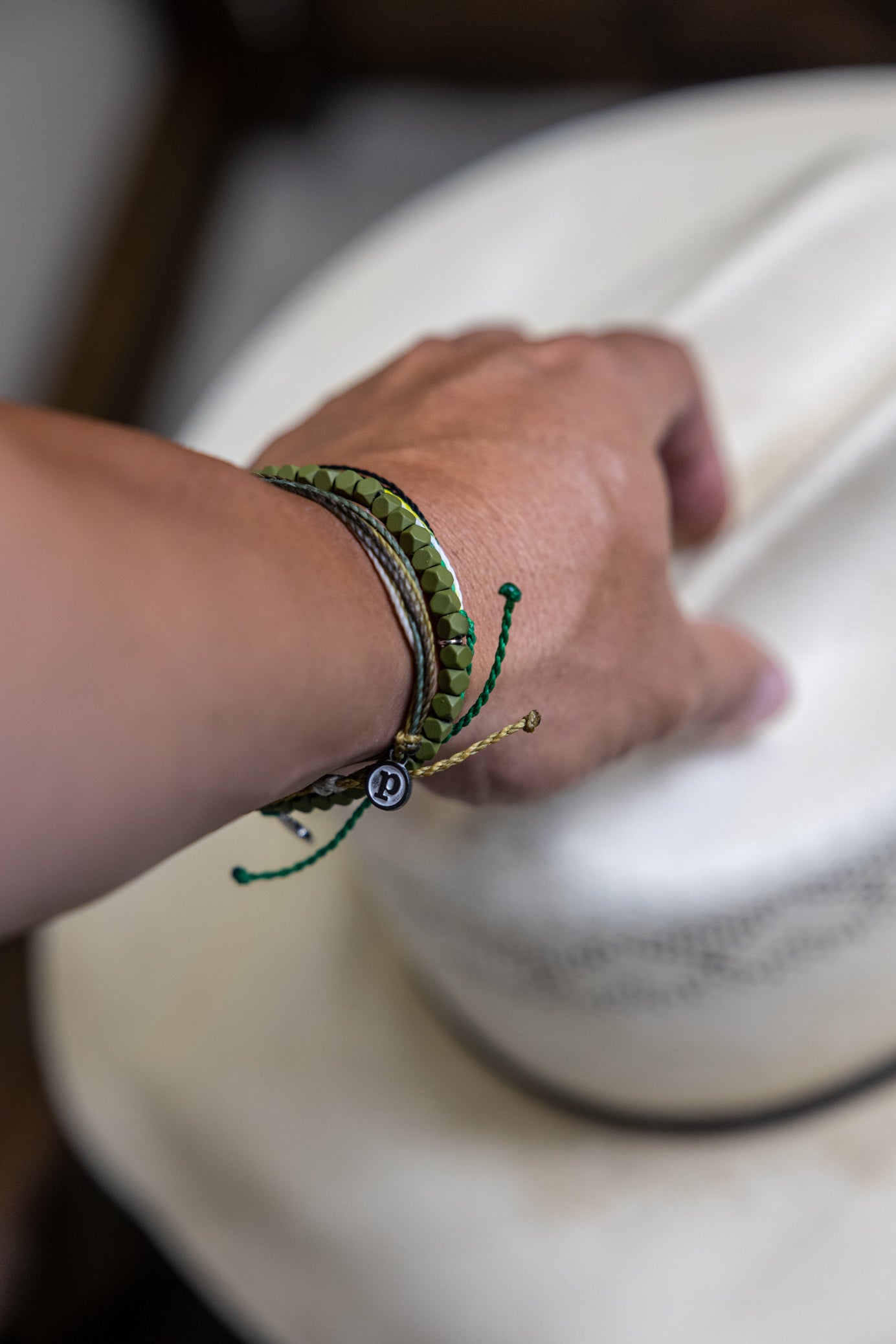 Pura Vida Men’s Olive Hematite Beaded Stretch Bracelet