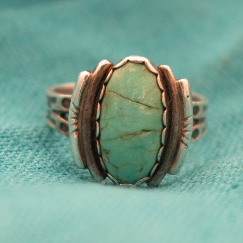 Vintage Navajo Sterling Silver Santa Rita Turquoise Gemstone Ring-Size 4