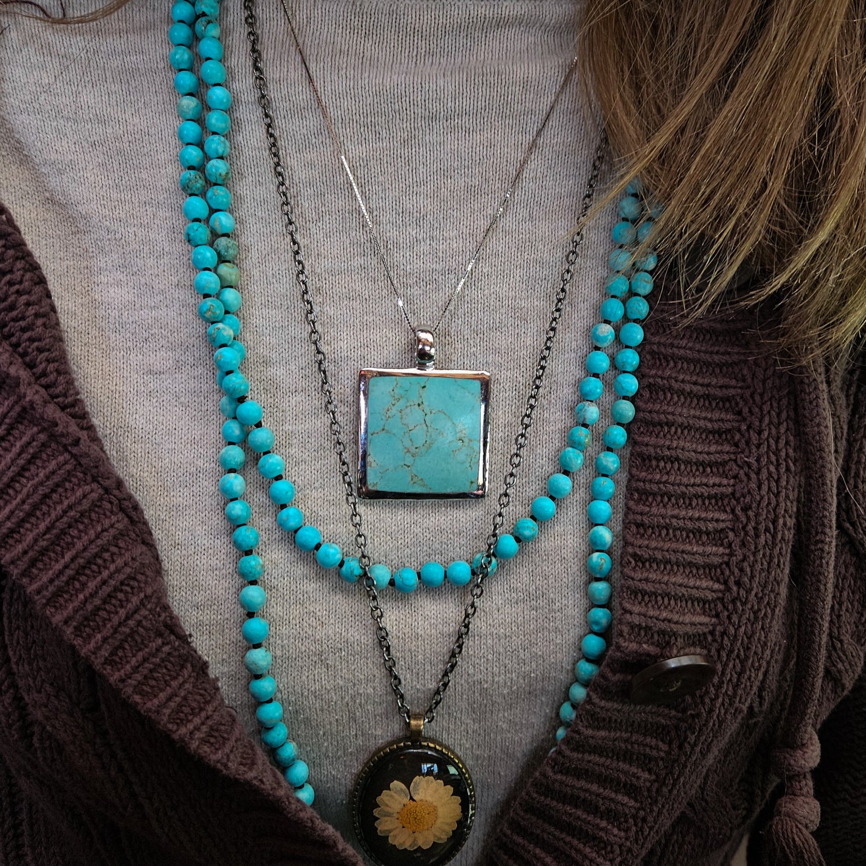 Square Timberline Turquoise Pendent Inlayed in 925 Silver Boarder Necklace Crafted in Thailand