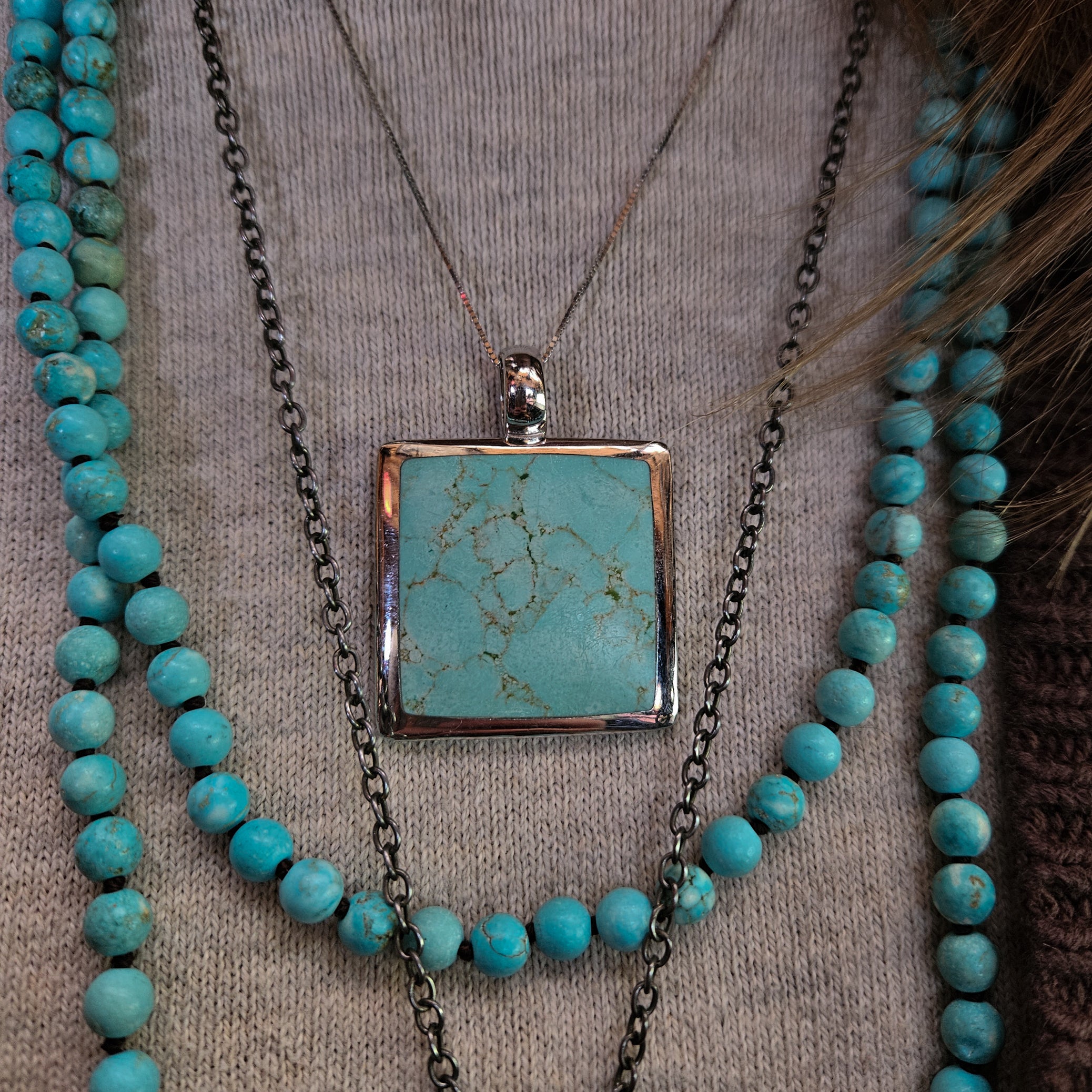 Square Timberline Turquoise Pendent Inlayed in 925 Silver Boarder Necklace Crafted in Thailand