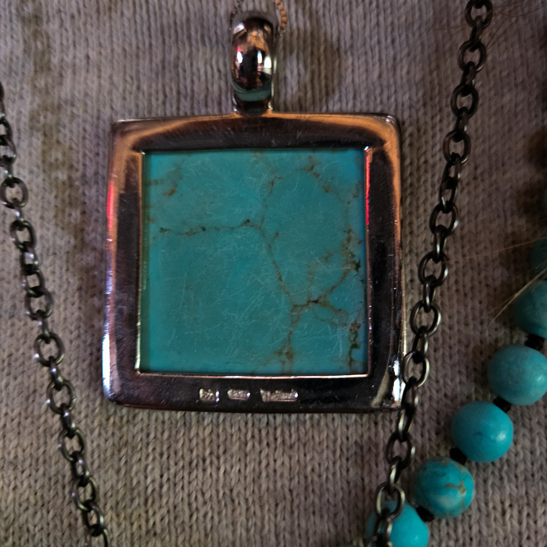 Square Timberline Turquoise Pendent Inlayed in 925 Silver Boarder Necklace Crafted in Thailand