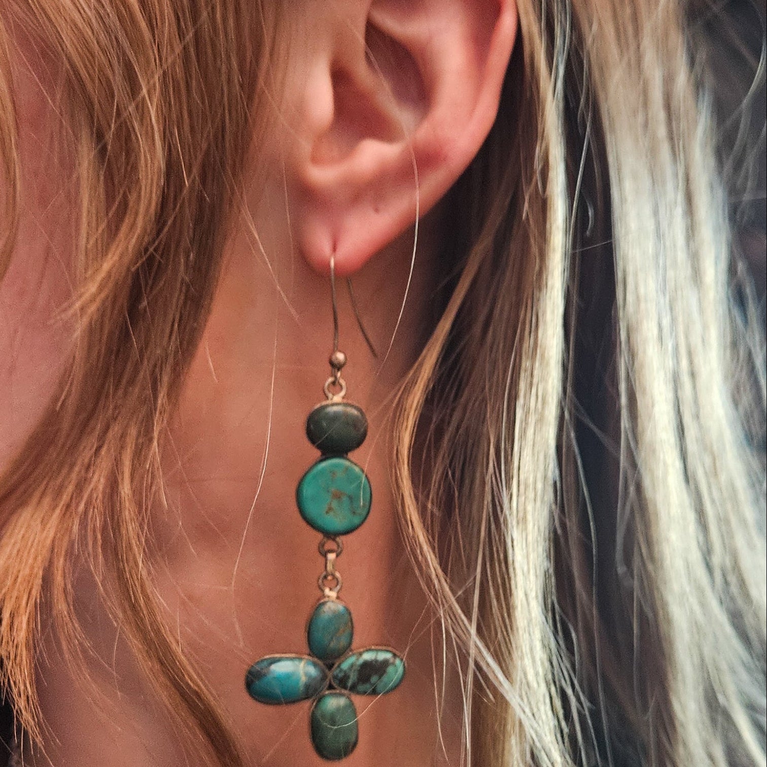 Vintage Natural Kingman Turquoise Dangle Earrings 925 Sterling Silver