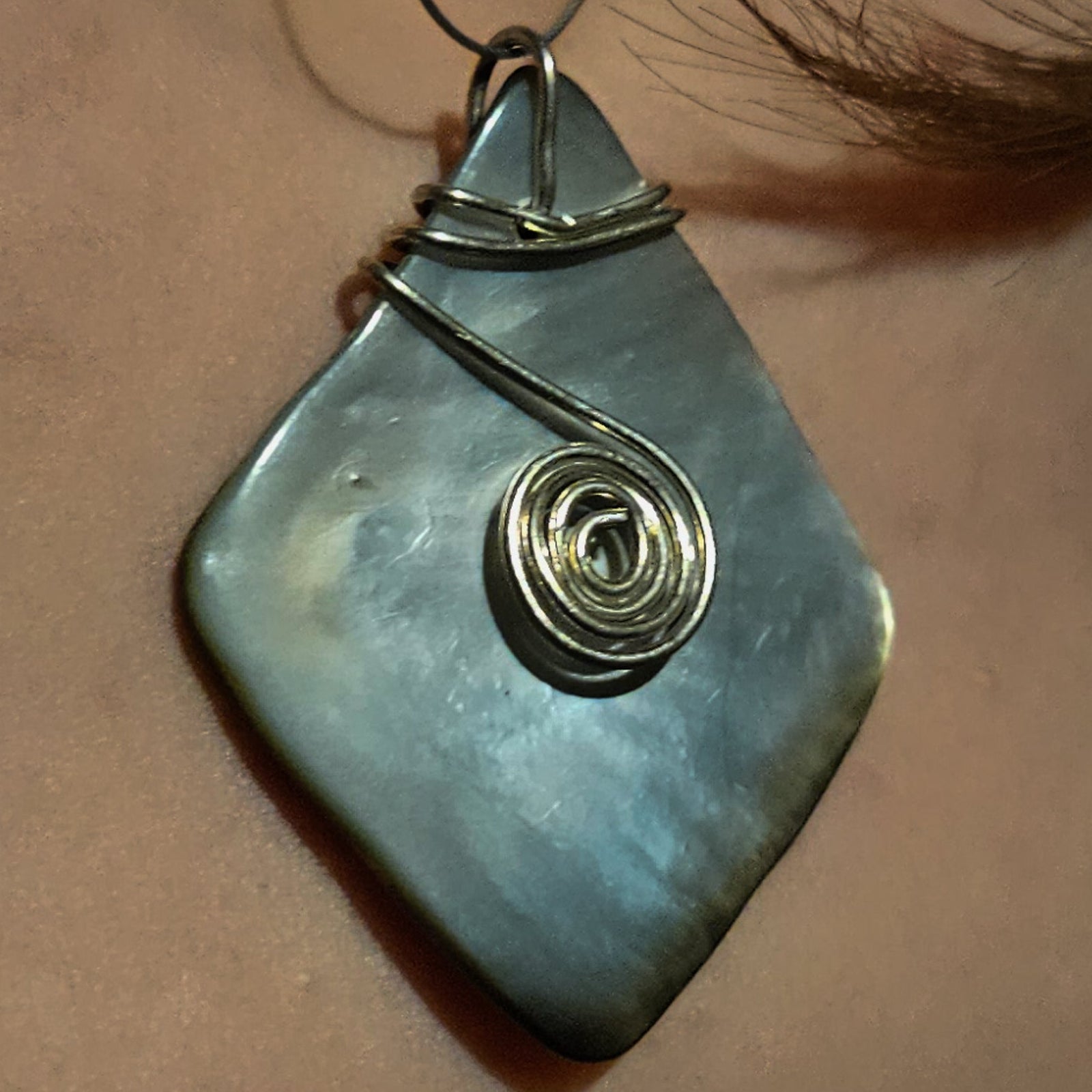 Abalone Shell with Infinity Spiral On a Choker String