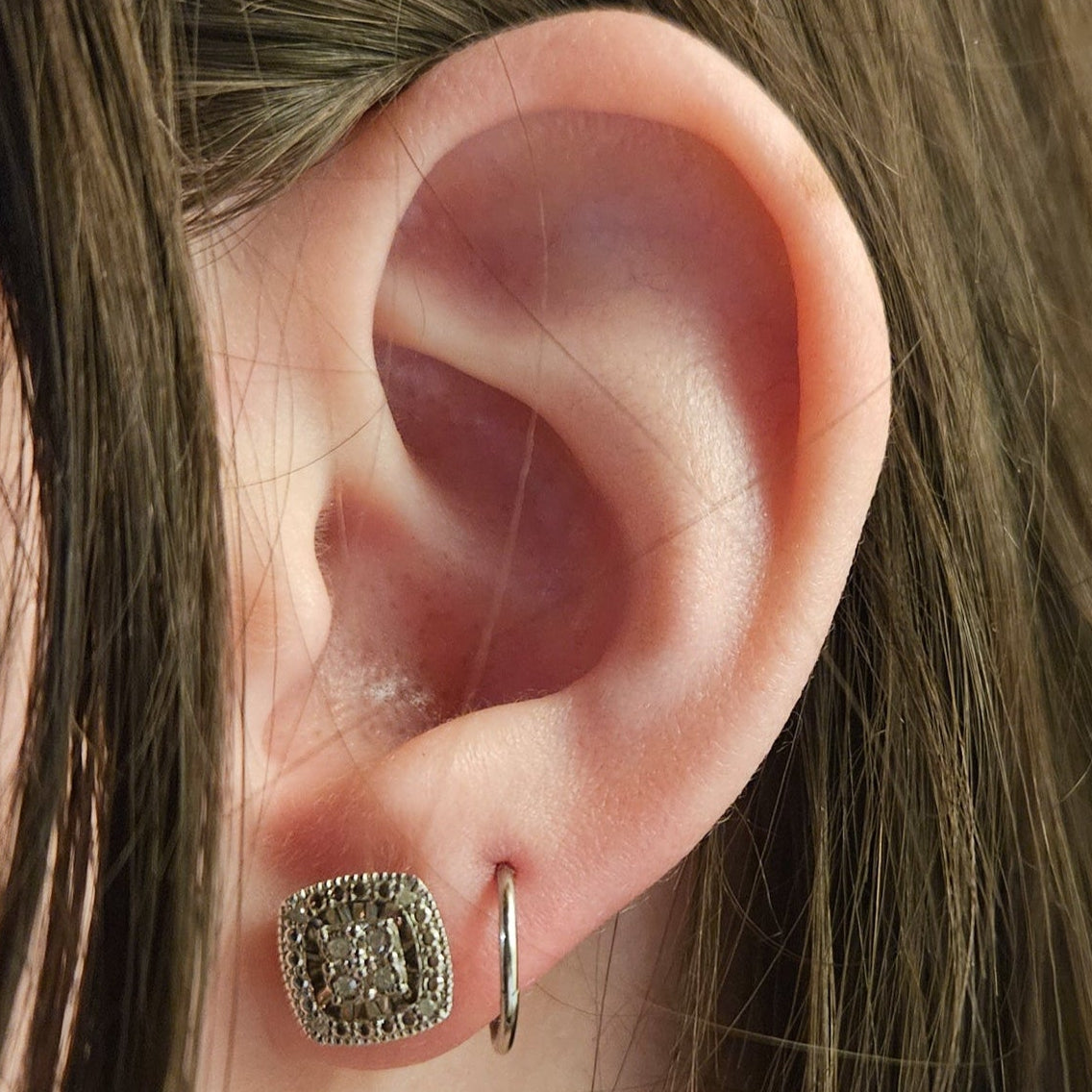 lab created diamond stud earrings square halo silver tone sparkle jewelry