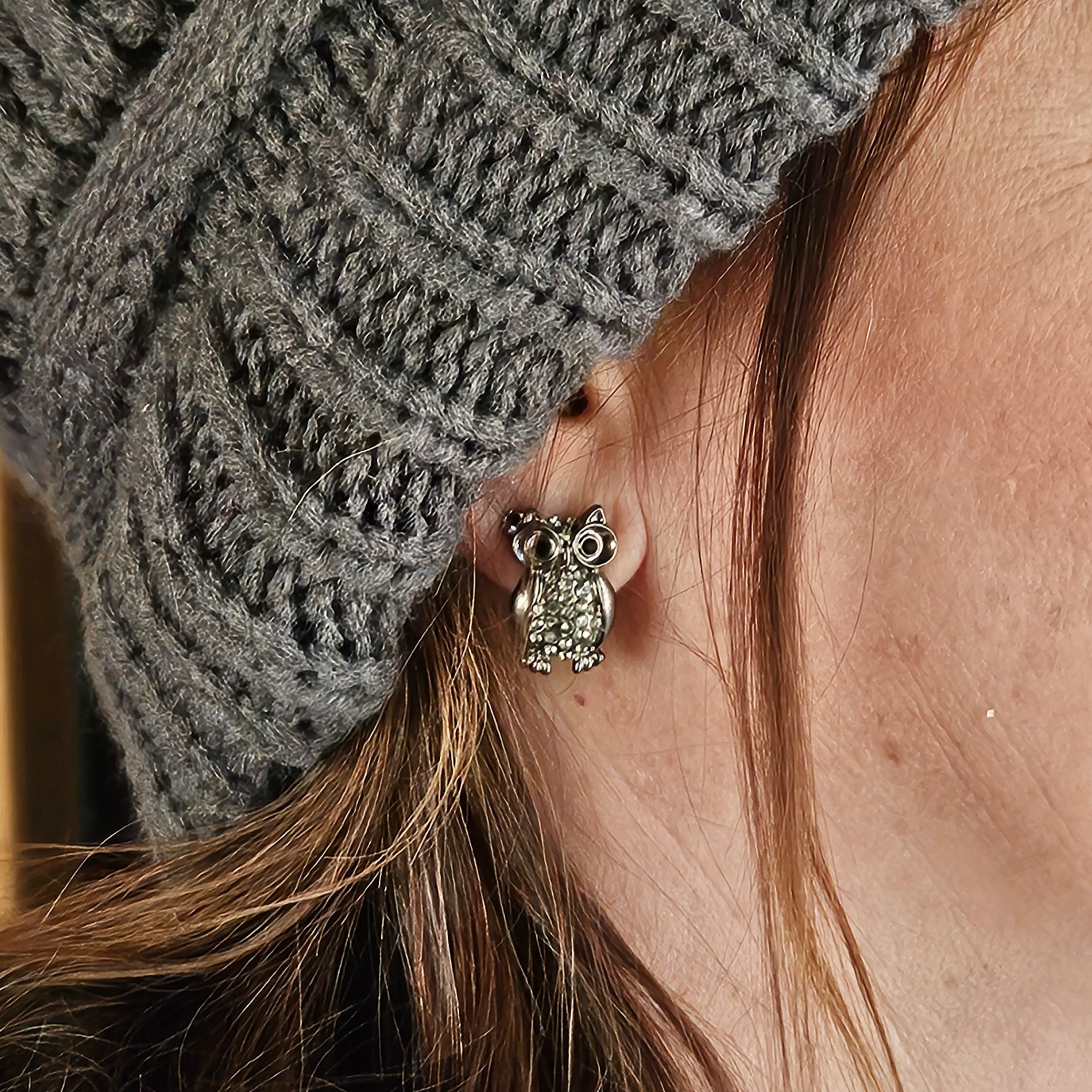 owl stud earrings silver tone cute animal minimalist jewelry