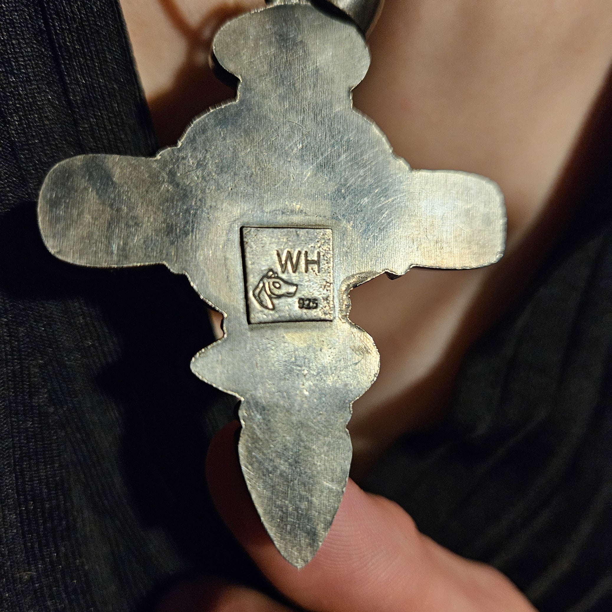 Navajo Large Natural Kingman Turquoise & Silver Cross Pendant Signed By Silversmith W.H.