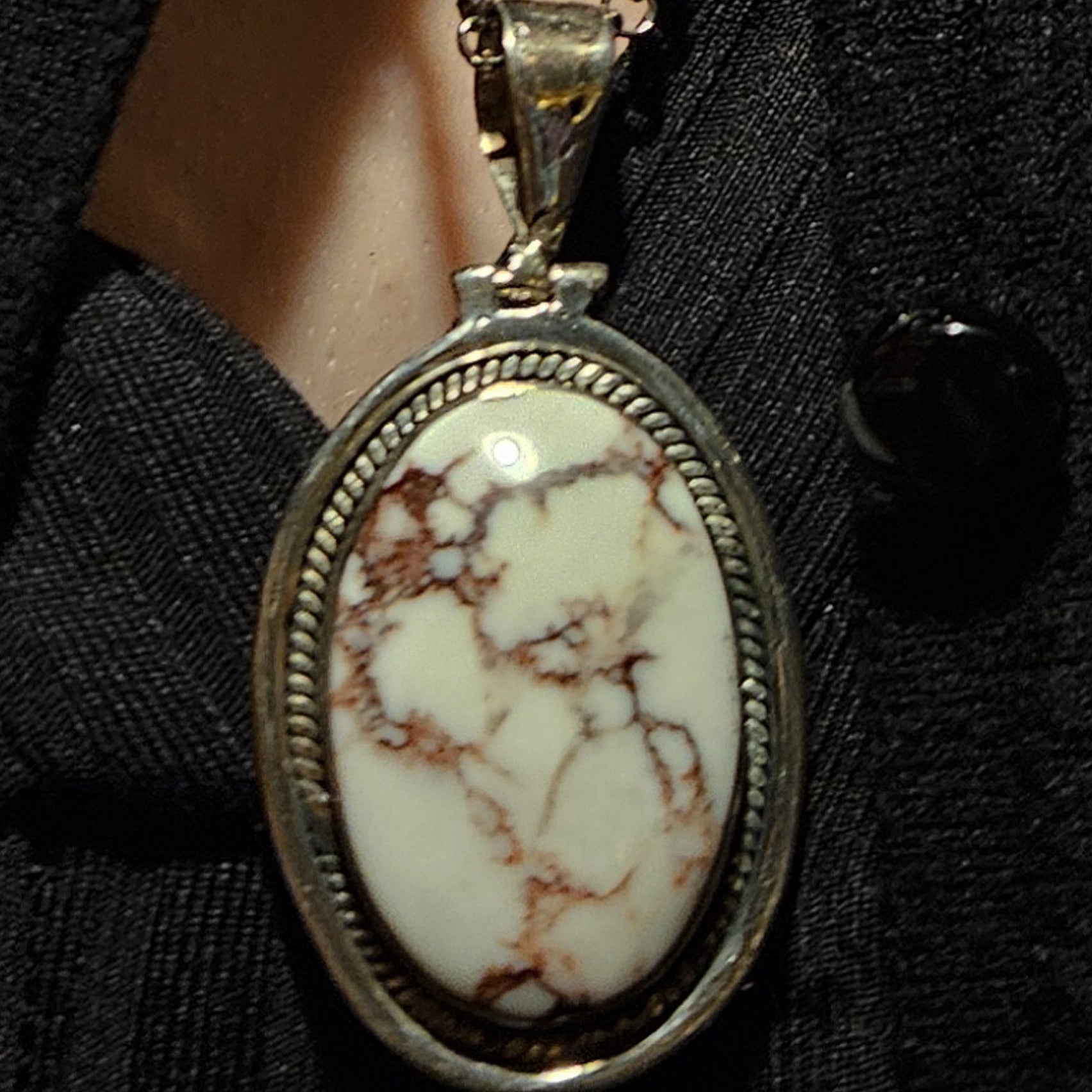 Large Natural Nevada White Turquoise and 925 Sterling Silver Pendant