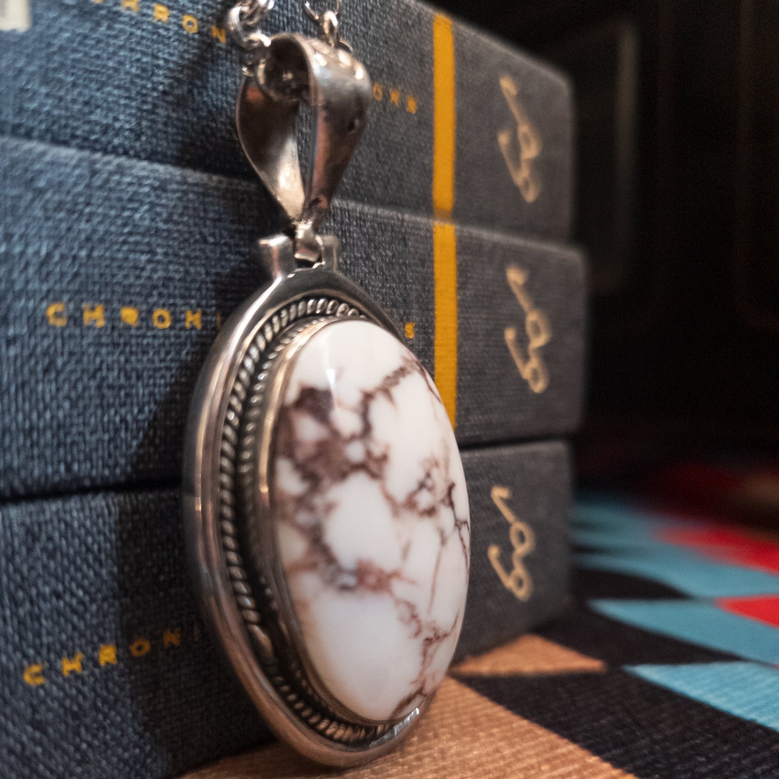 Large Natural Nevada White Turquoise and 925 Sterling Silver Pendant