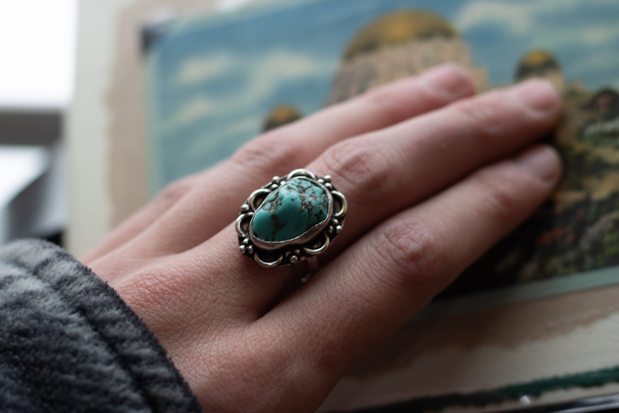 Faux Turquoise Silver Plated Ring Size 7