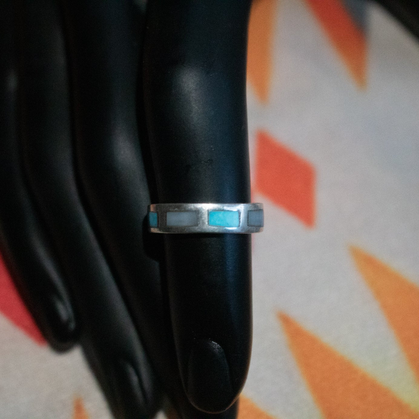 Leadville Turquoise Inlaid Sterling Silver Band Ring Size 4.5