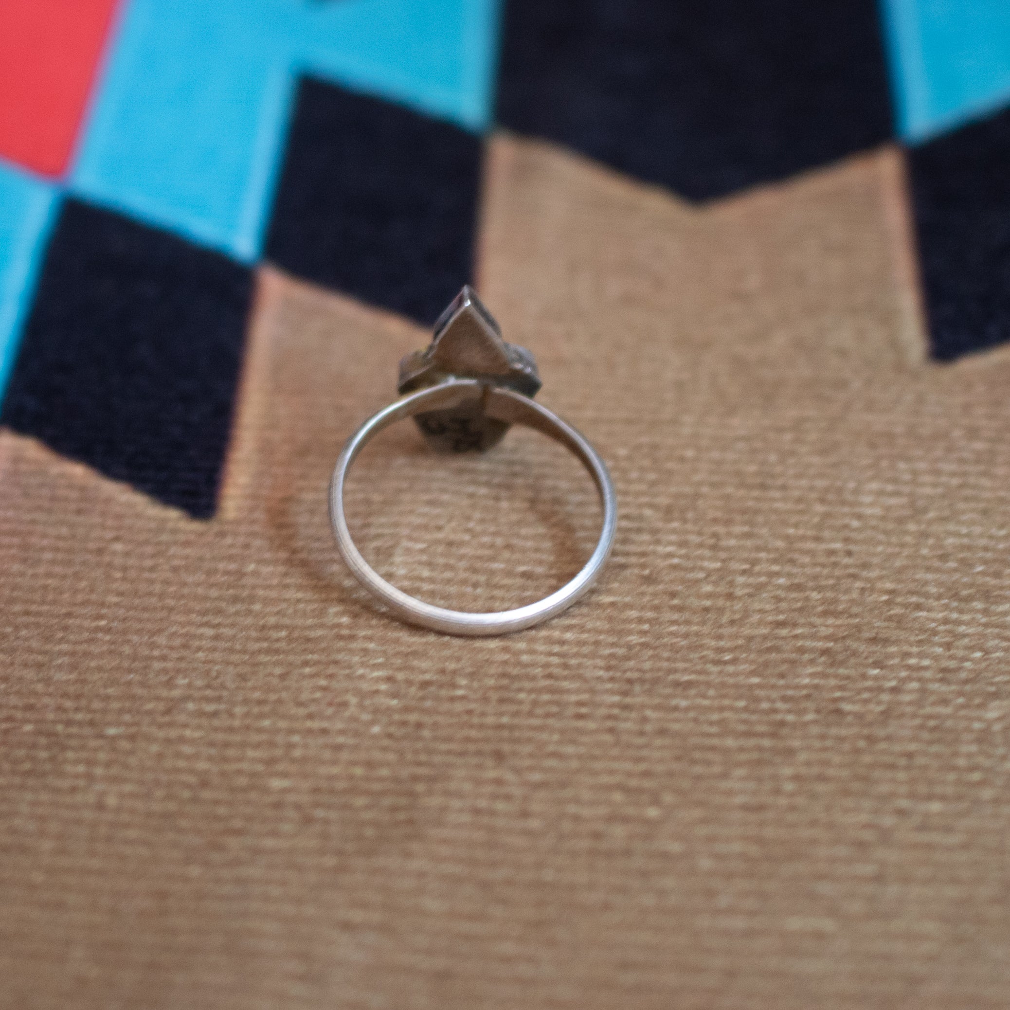 Zuni Navajo Sterling Silver Ring with Turquoise & Coral in a Geometric Shape