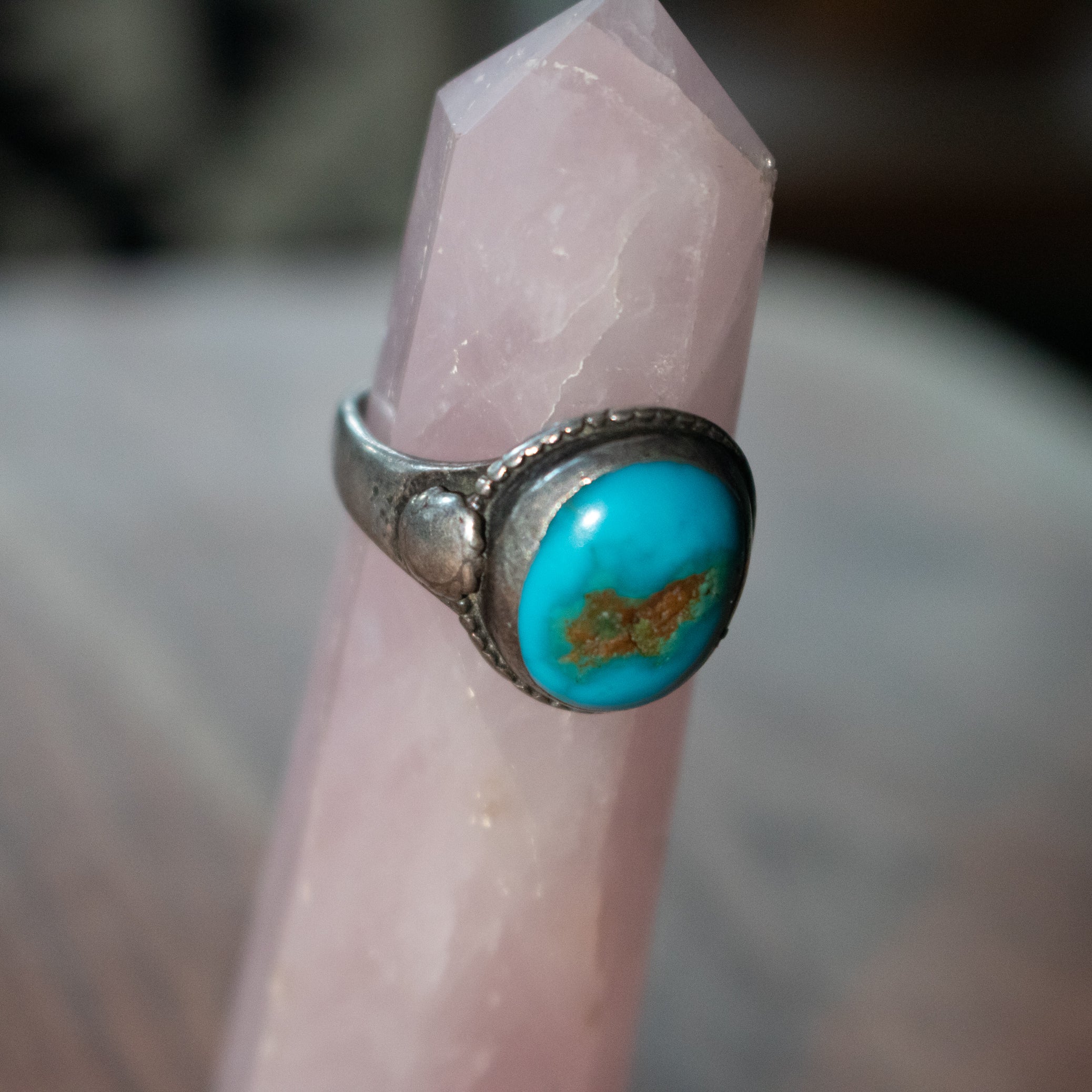 Beautiful Santa Rita Large Turquoise Gemstone Sterling Silver Ring Band Size 7.5