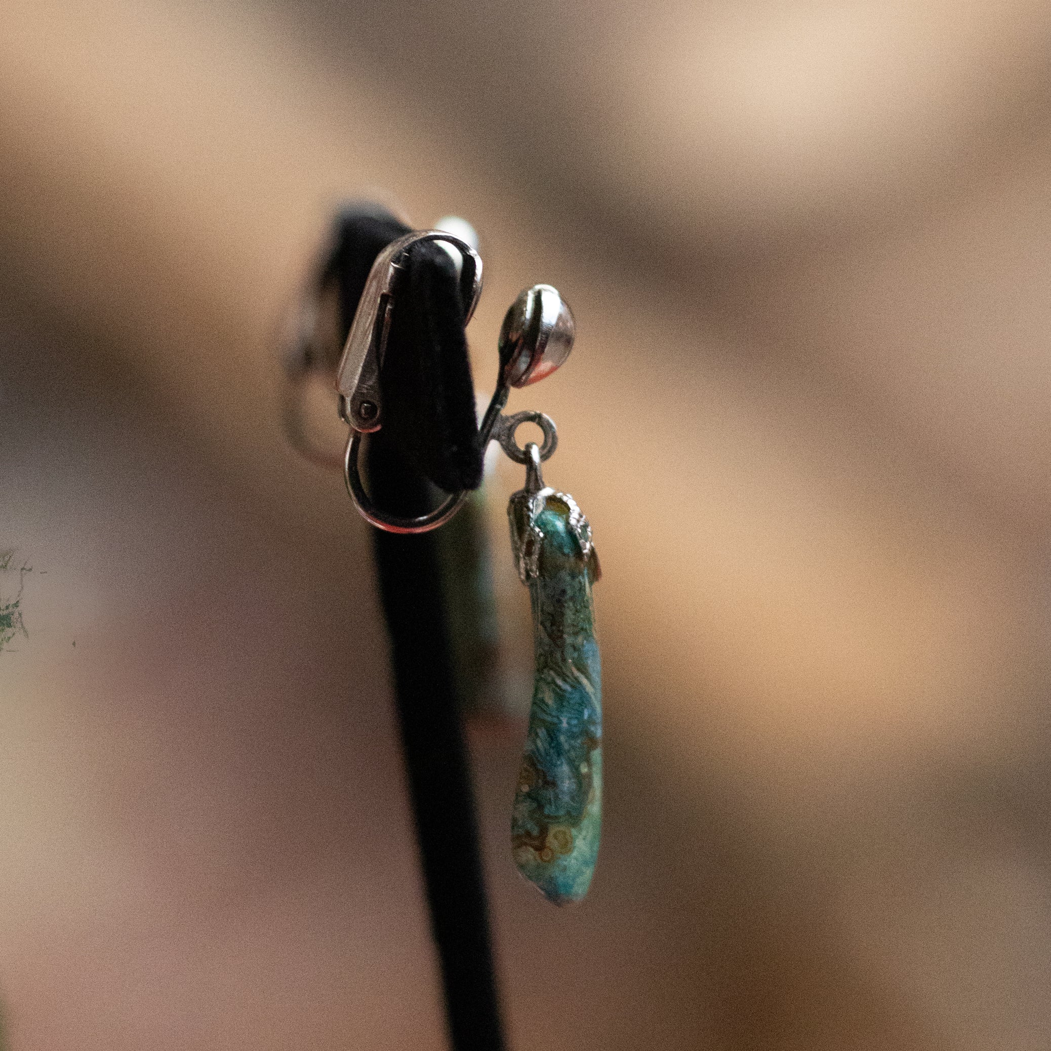 Natural Kingman Turquoise Nugget Clip on Earrings