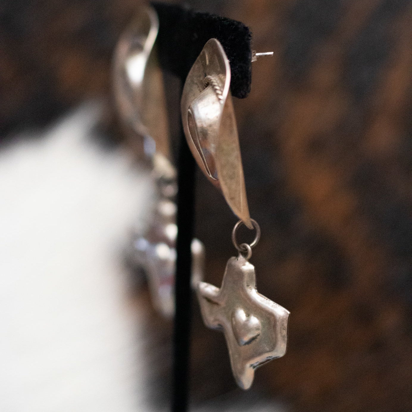 Vintage Silver Cowboy Hats Motif featuring an outline of Texas Dangle Earrings Made in Mexico