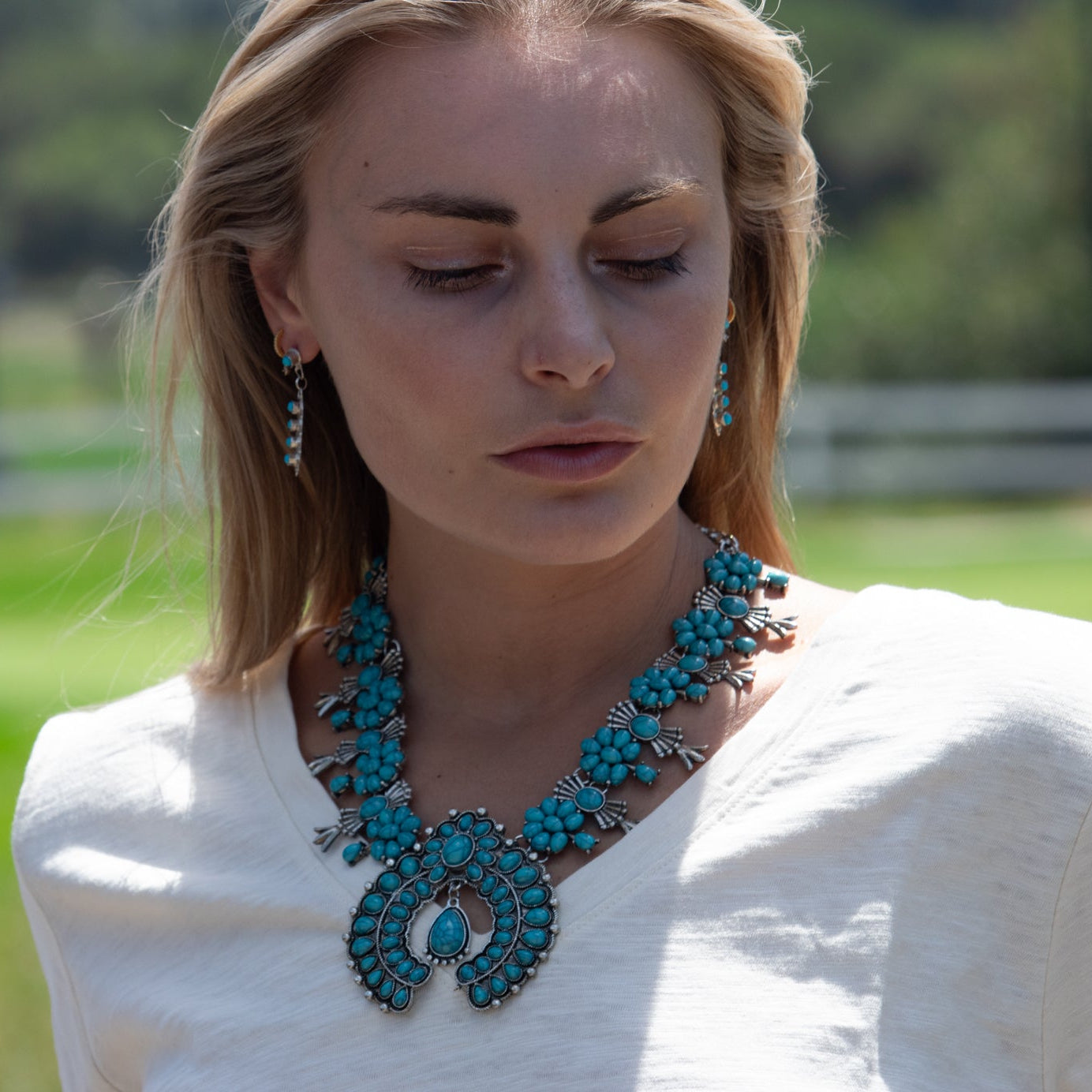 Native American Squash Blossom Style Necklace with Beautiful Nala