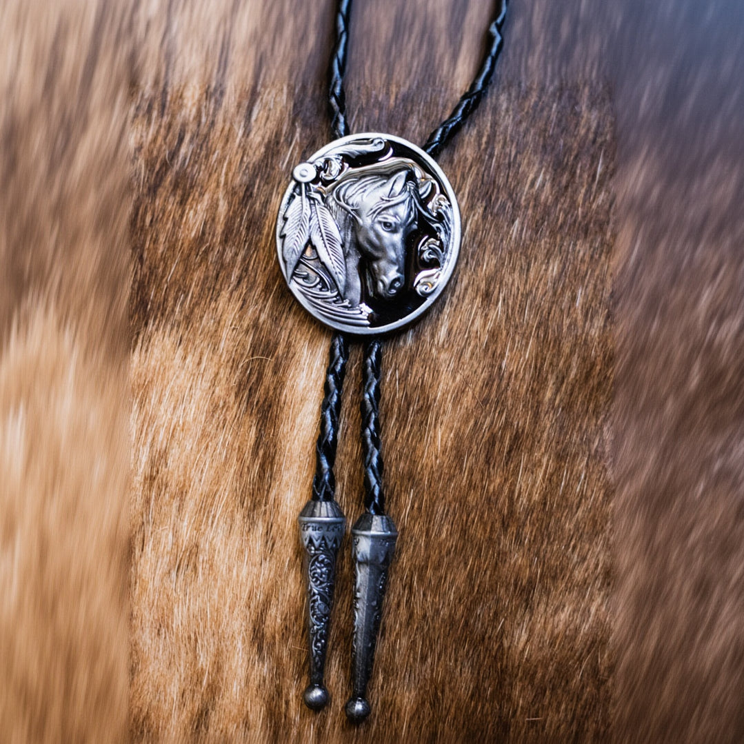 Novelty Fashion Jewelry Simple Metal Animal Horse Head Bolo Tie