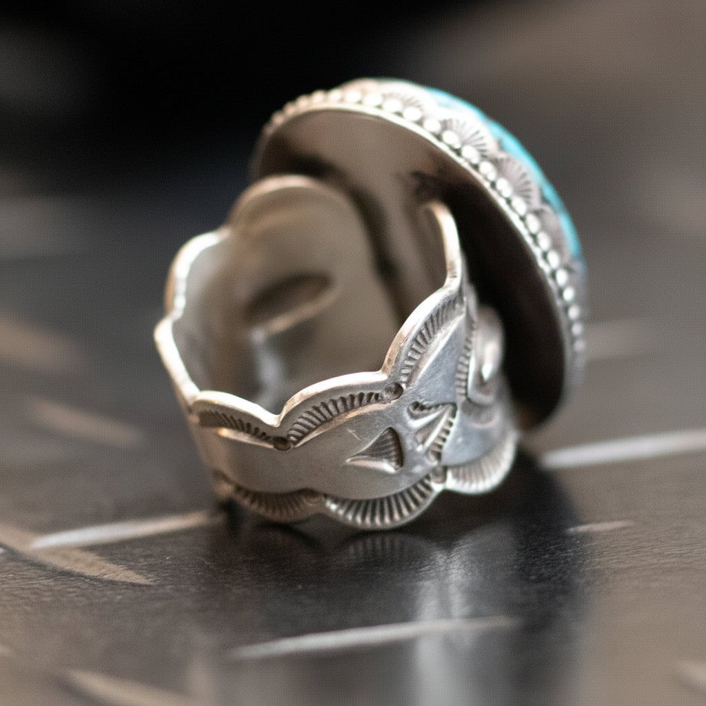 Vintage Navajo Sterling Silver Big Turquoise Ring Stamped Elgin Tom Size 11