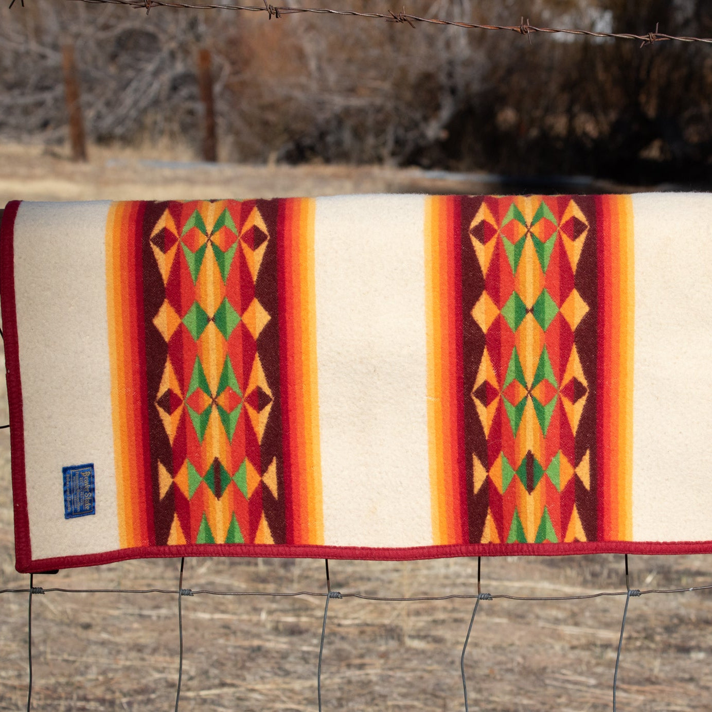 Vintage Beaver State Pendleton Wool Saddle Blanket Tan Aztec Pattern