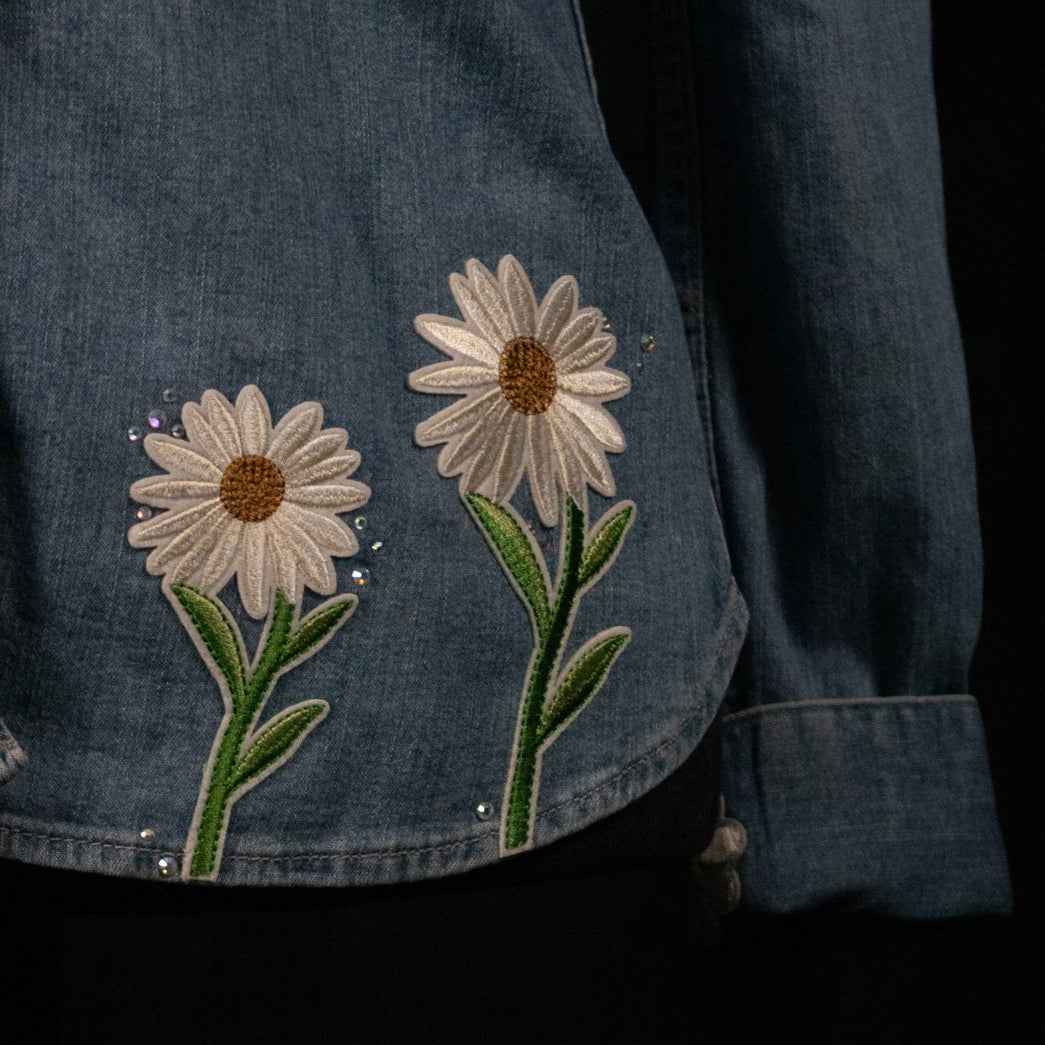 Western Distressed Denim White Pearly Buttons