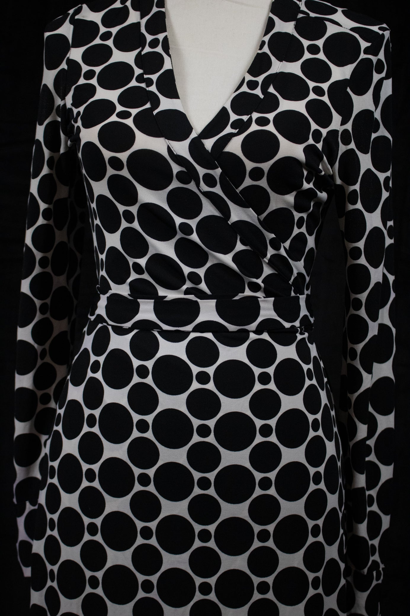 International Concepts Black & White Polka Dot Wrap Dress Petite Long Sleeve Knee Length