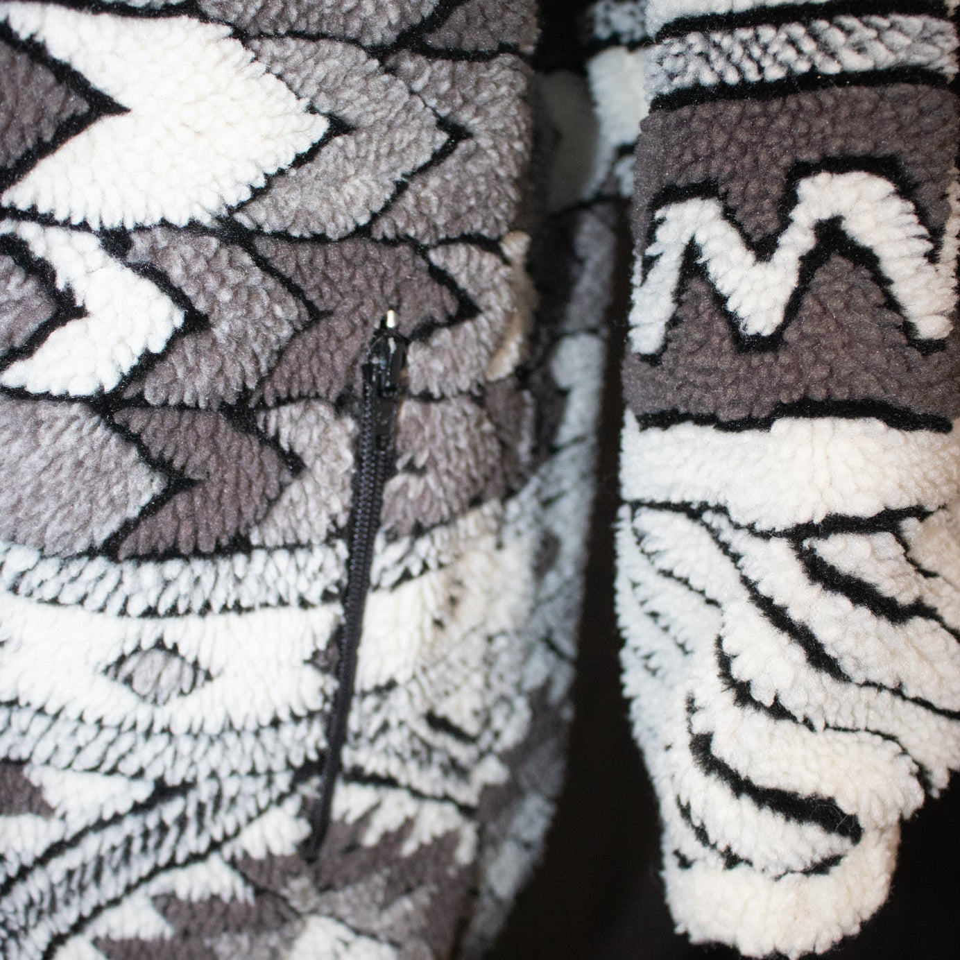 Seasons Aztec Pattern Black and White Fleece Zip Up jacket