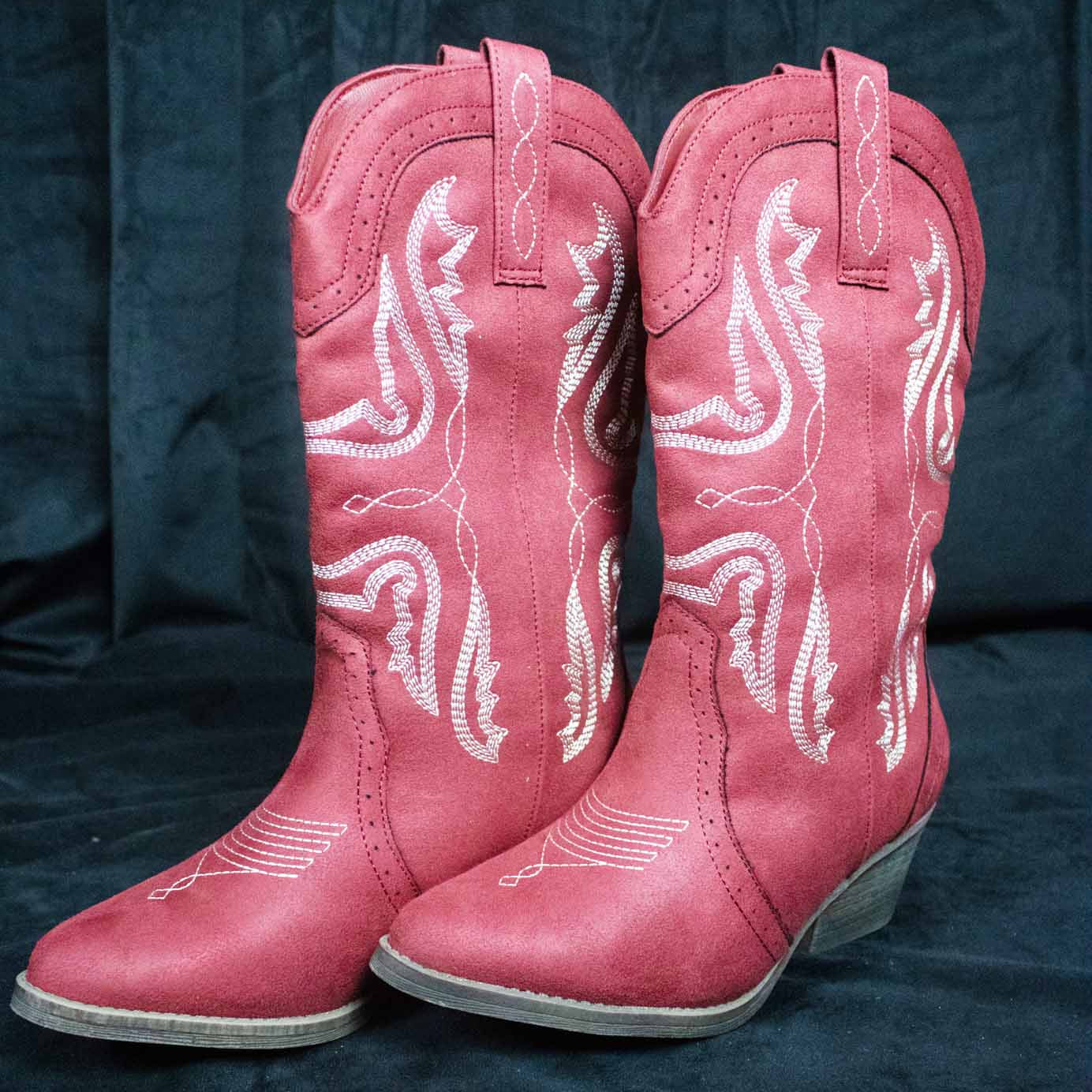 True Craft Tammy Red Western Cowboy Boots Mid Calf Embroidered Cowgirl Boots New