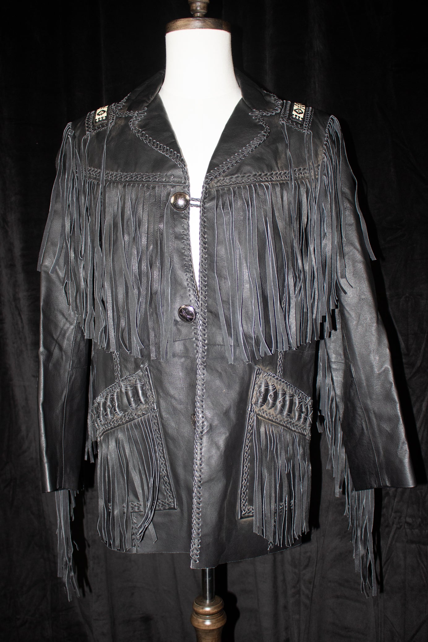 Black Leather Beaded Scully Jacket