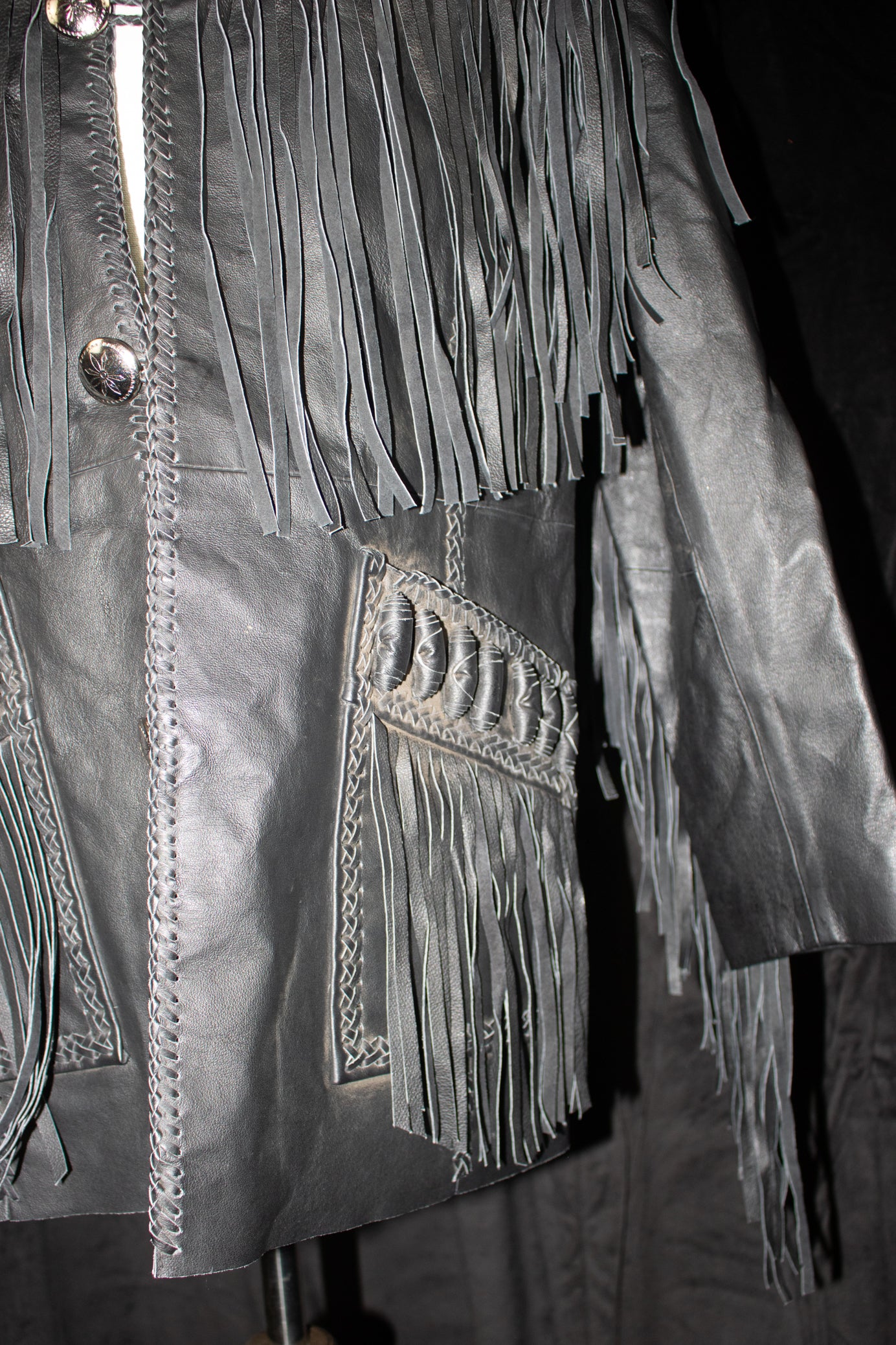 Black Leather Beaded Scully Jacket