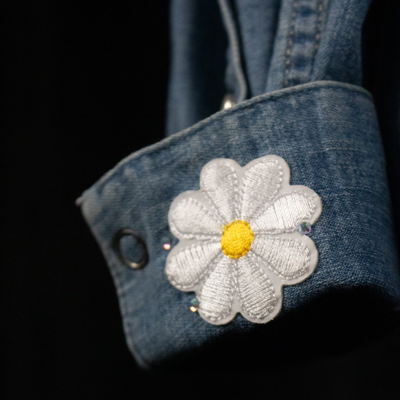 Western Distressed Denim White Pearly Buttons