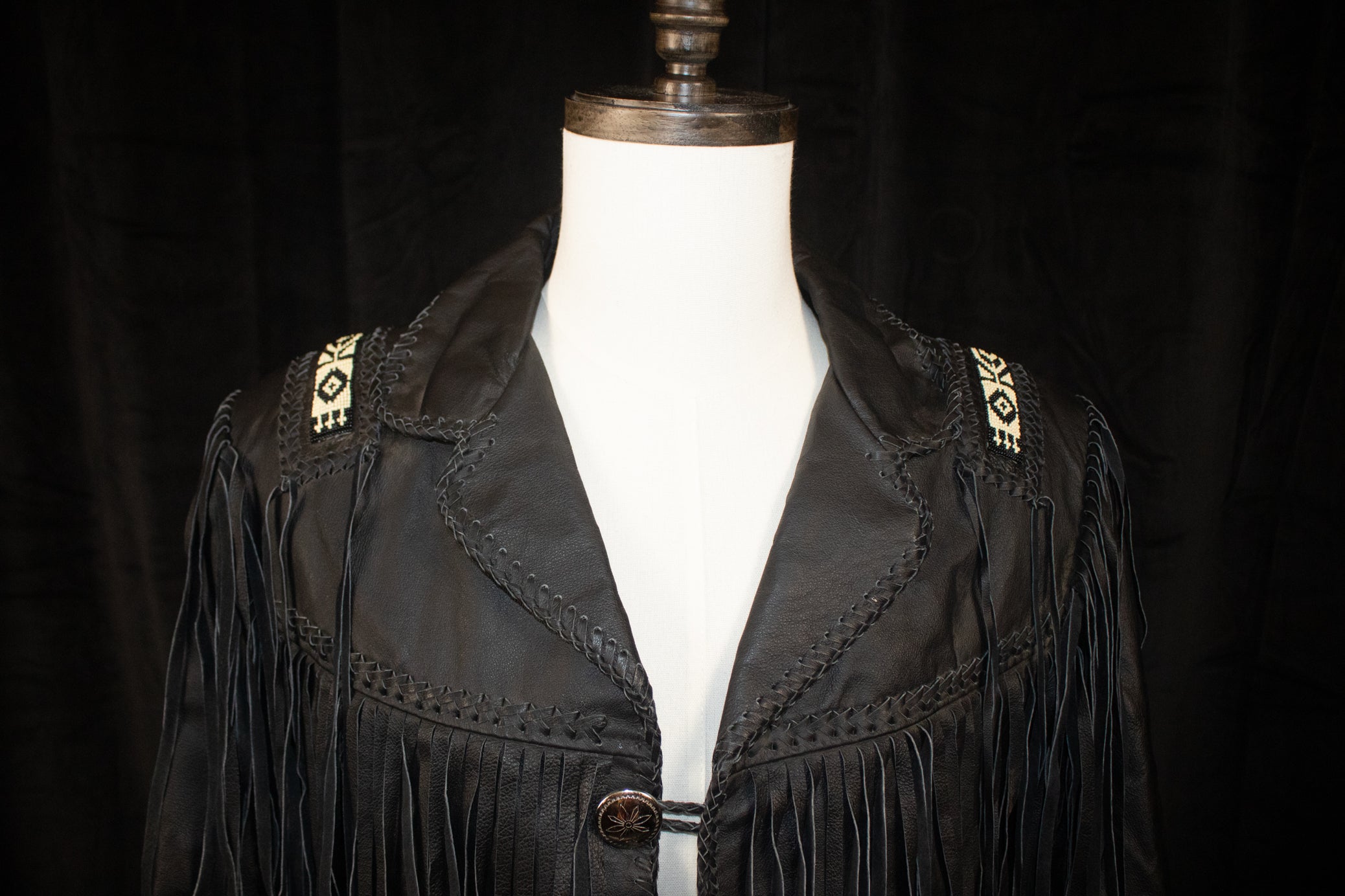 Black Leather Beaded Scully Jacket