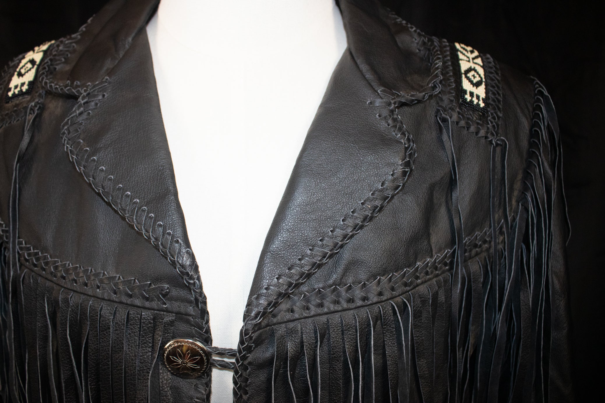 Black Leather Beaded Scully Jacket