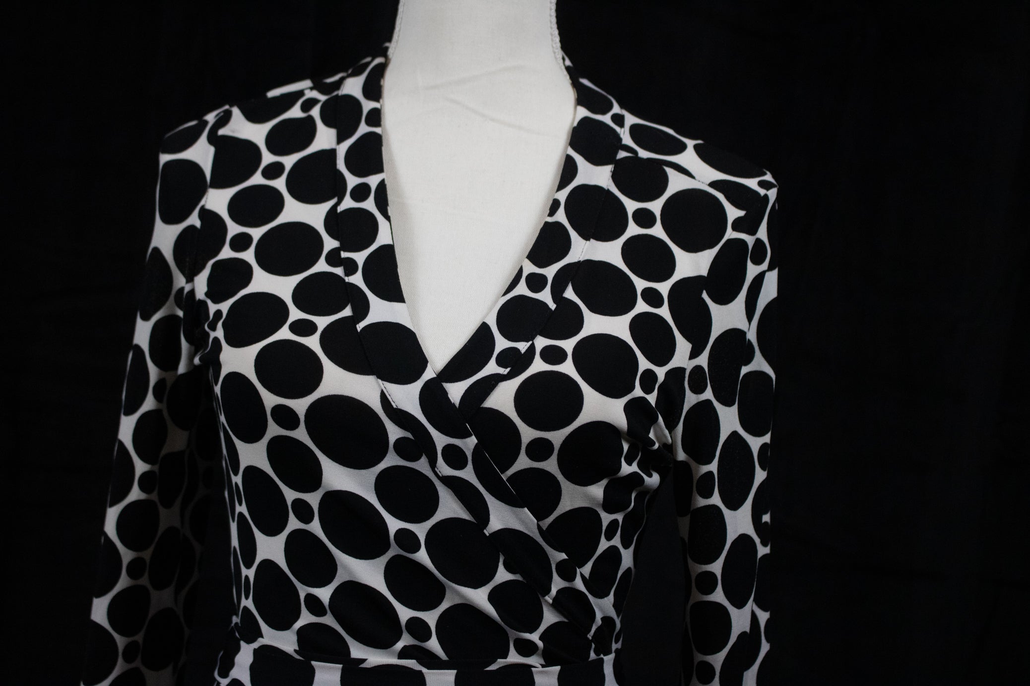 International Concepts Black & White Polka Dot Wrap Dress Petite Long Sleeve Knee Length