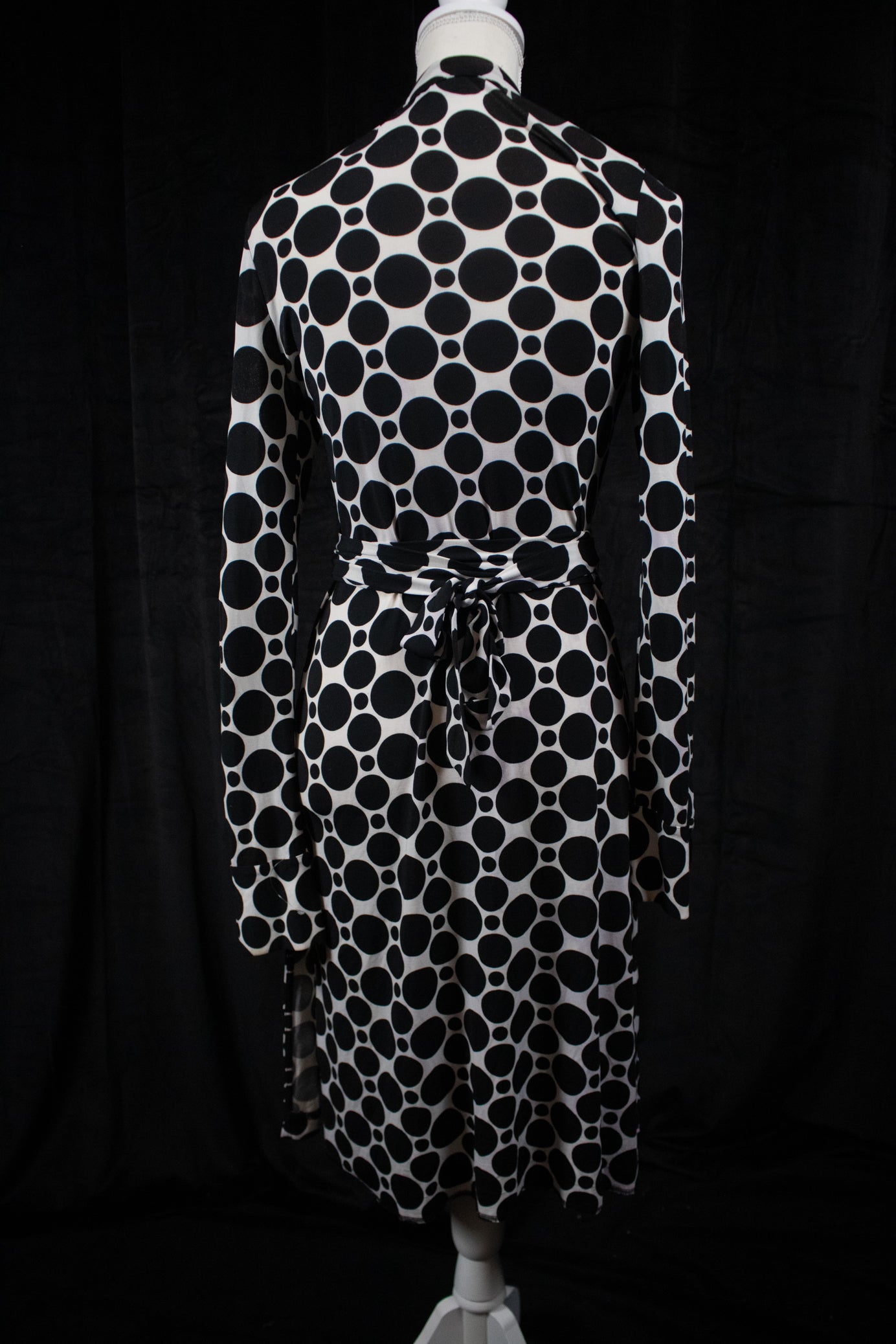 International Concepts Black & White Polka Dot Wrap Dress Petite Long Sleeve Knee Length