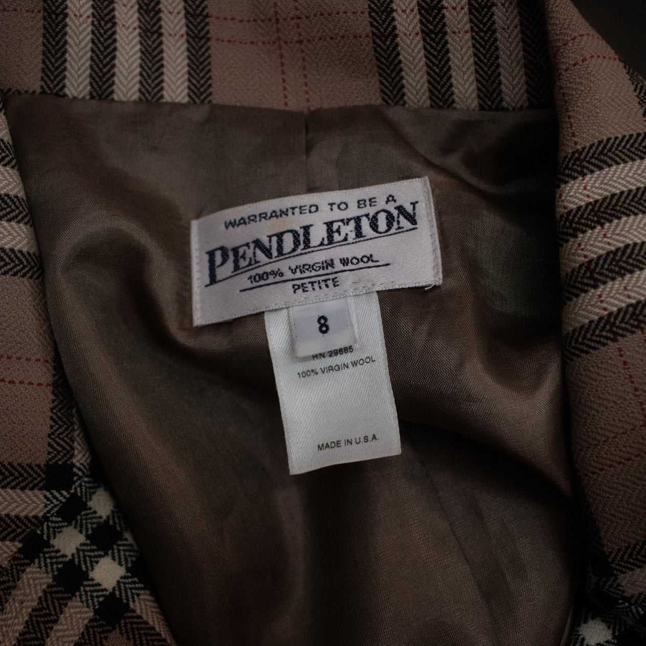Vintage Pendleton Burberry Print Tartan Plaid 100% Virgin Wool Blazer Size Pettie 8