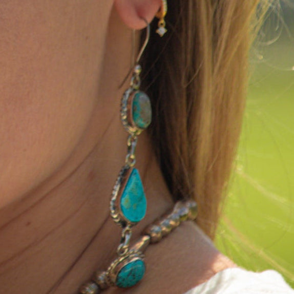 Signed Emmi Whitehorse Turquoise Dangle Earrings Sterling Silver Navajo Multi Stone