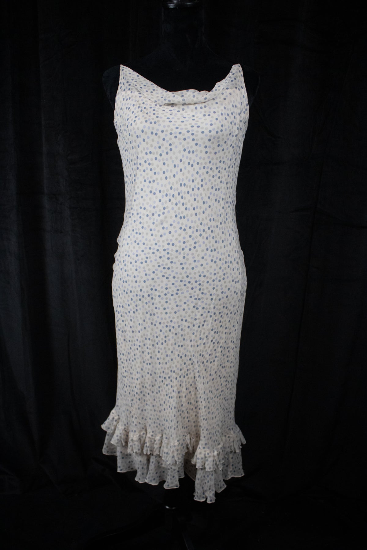 Jonathan Martin Studio 100% Silk Light Blue Polka-Dot Slip Dress Size 12