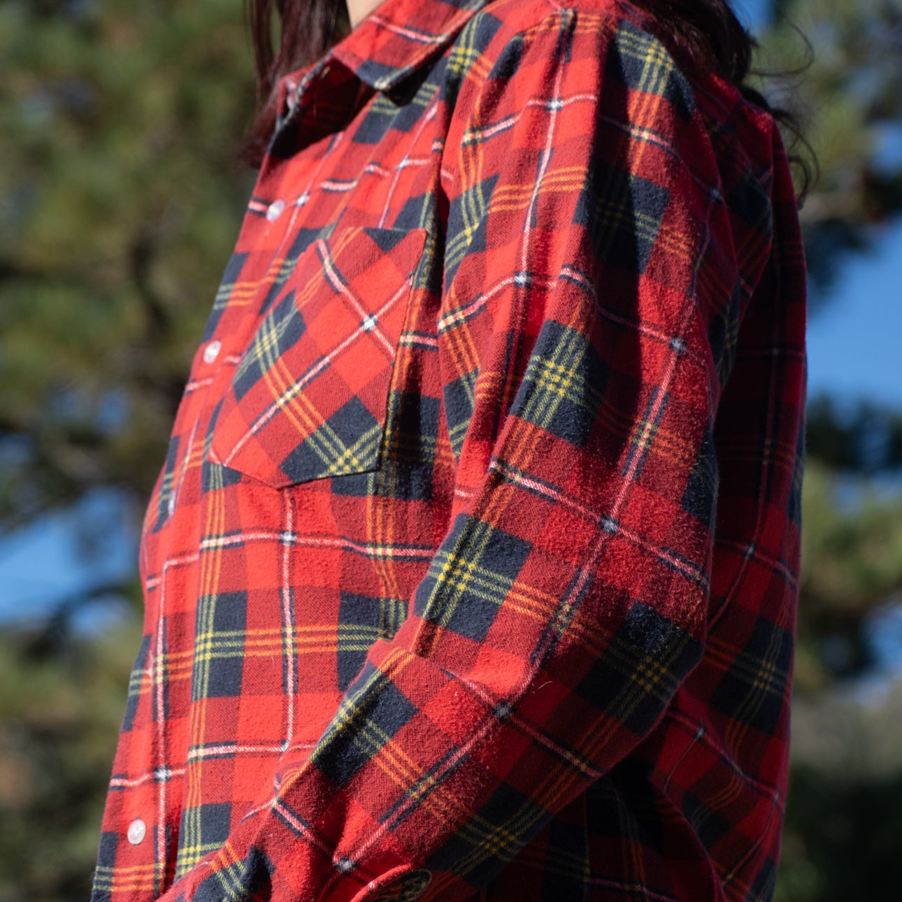 Woodman Red Black and Green Plaid Flannel